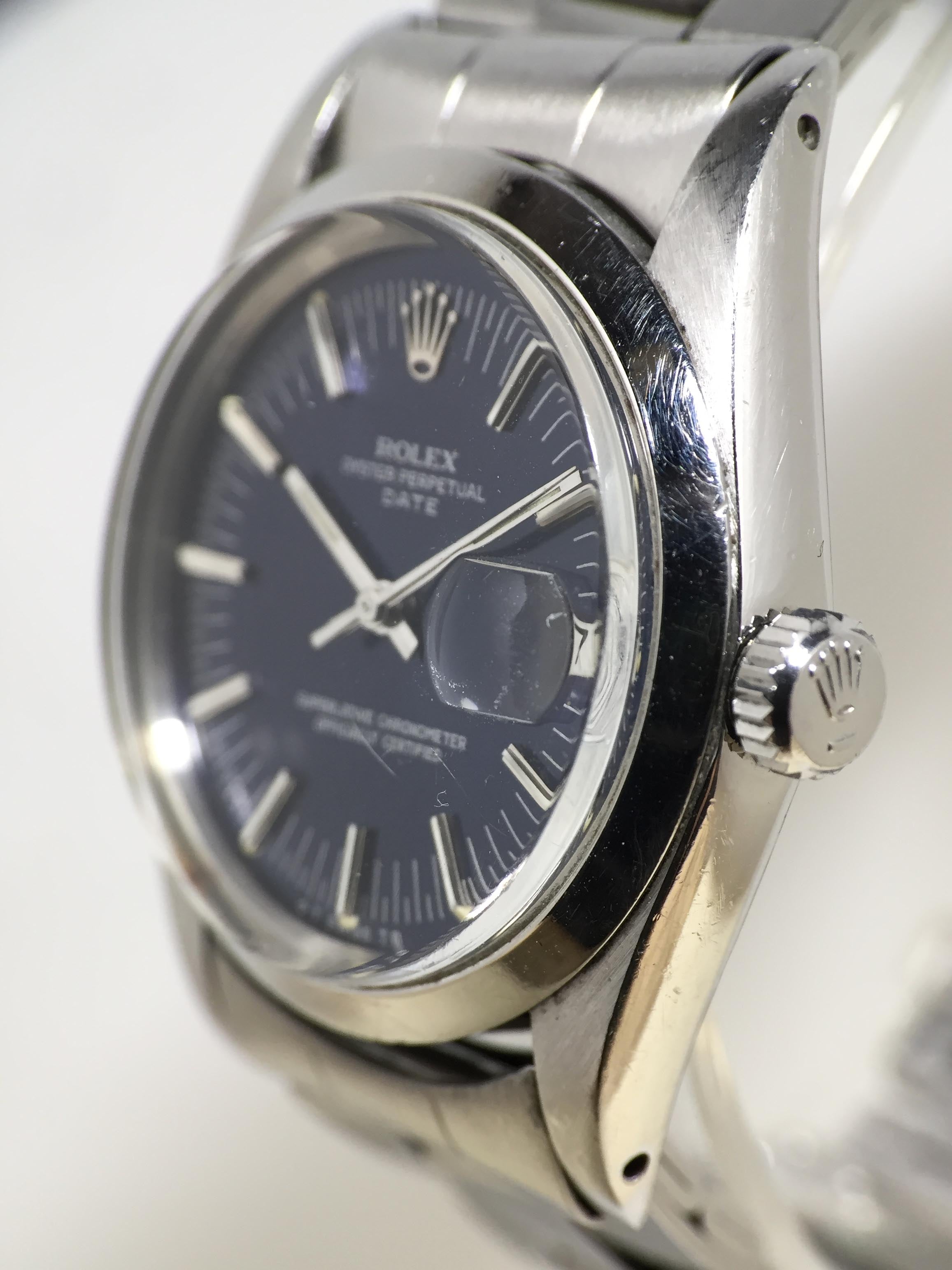 1972 Rolex Date Blue Dial Ref. 1500 (with Certificate & Orig. Invoice )
