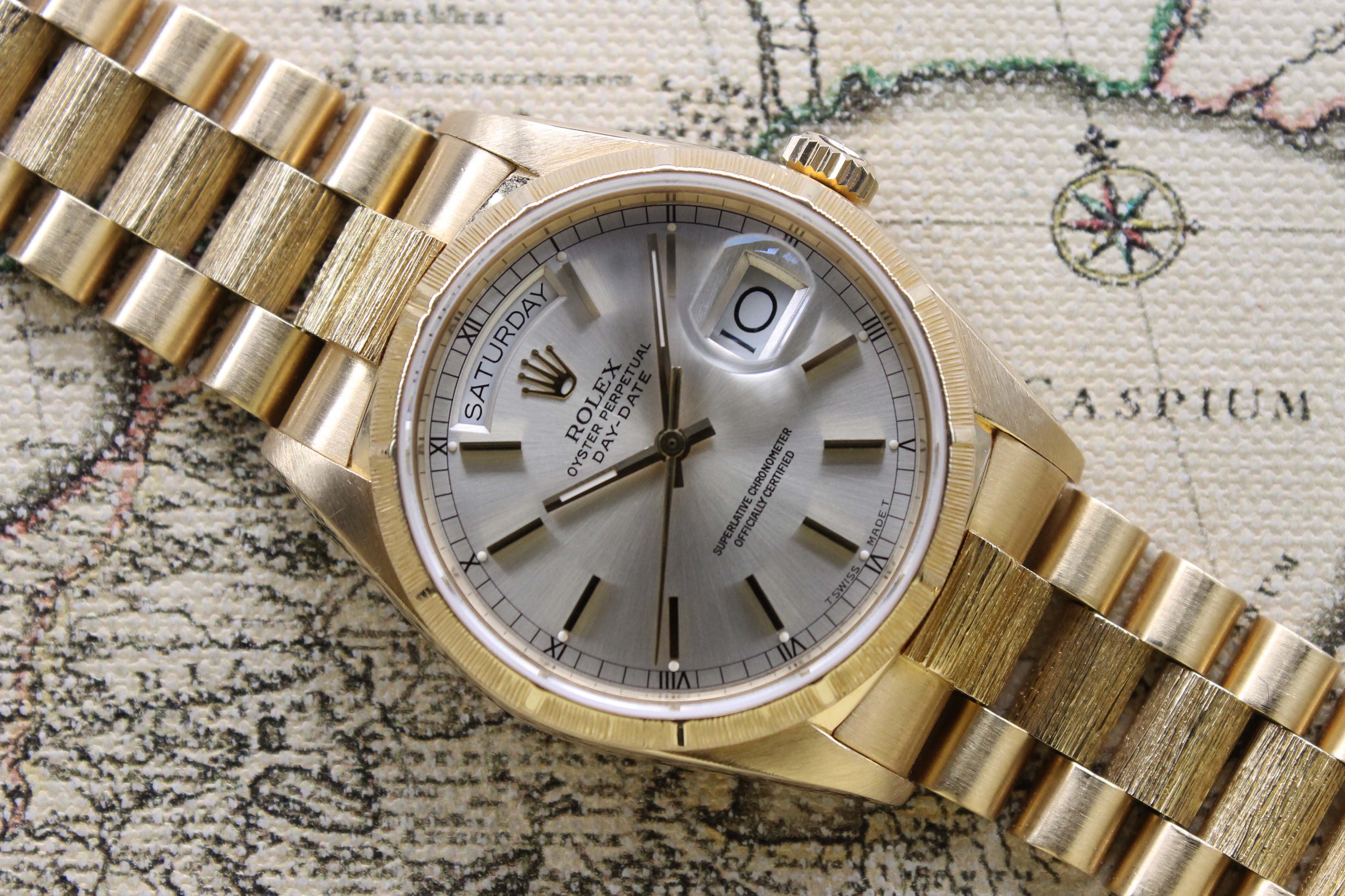 1987 Rolex Day Date Bark Finish Silver Dial Ref. 18078 (with Certificate )