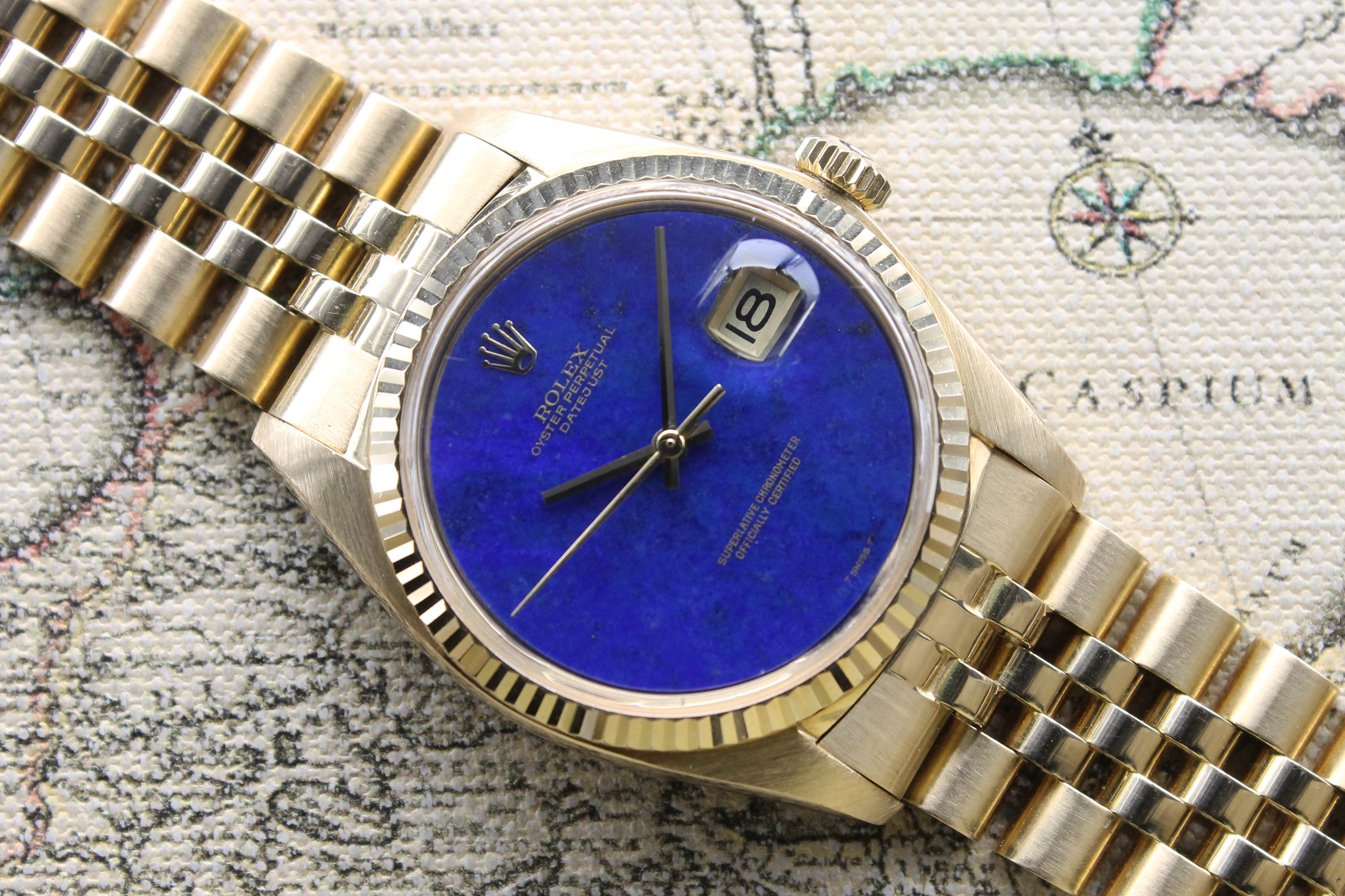 1976 Rolex Datejust Yellow Gold Rare Lapis Dial Ref. 1601