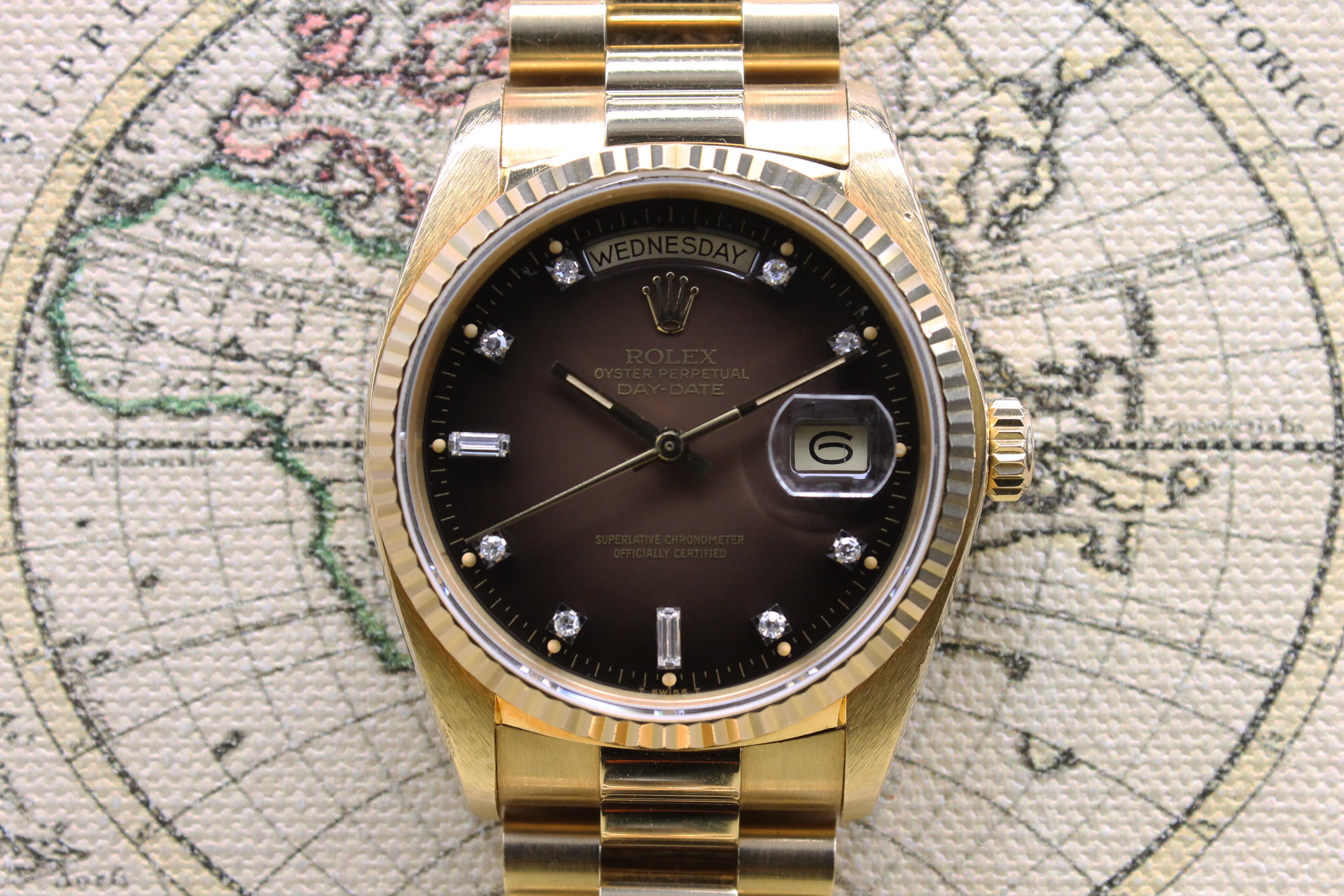 1979 Rolex Day Date Tobacco Brown Vignette Diamond Dial Ref. 18038