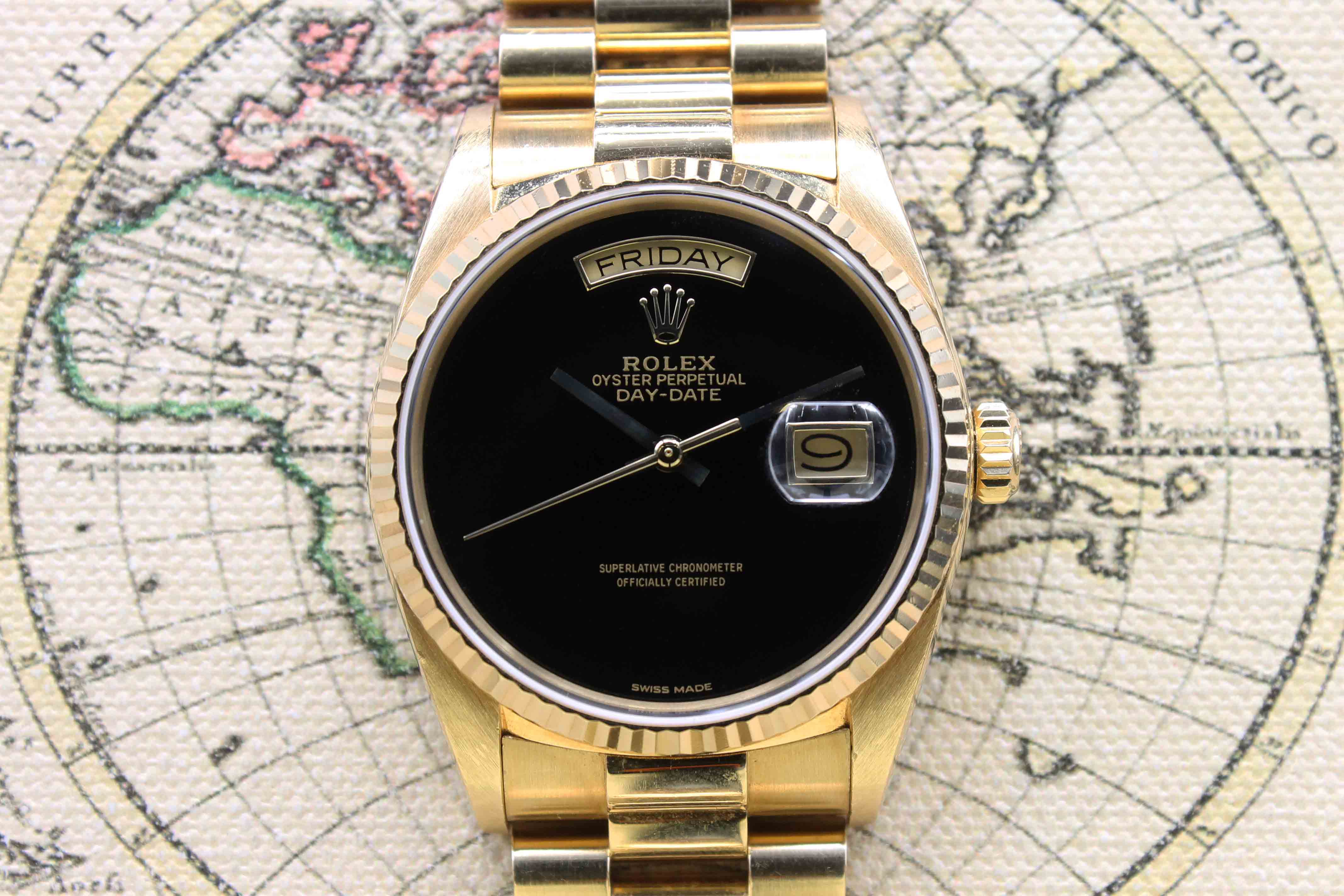 1988 Rolex Day Date Onyx Dial Unpolished Ref. 18038 (with Box & Booklet)