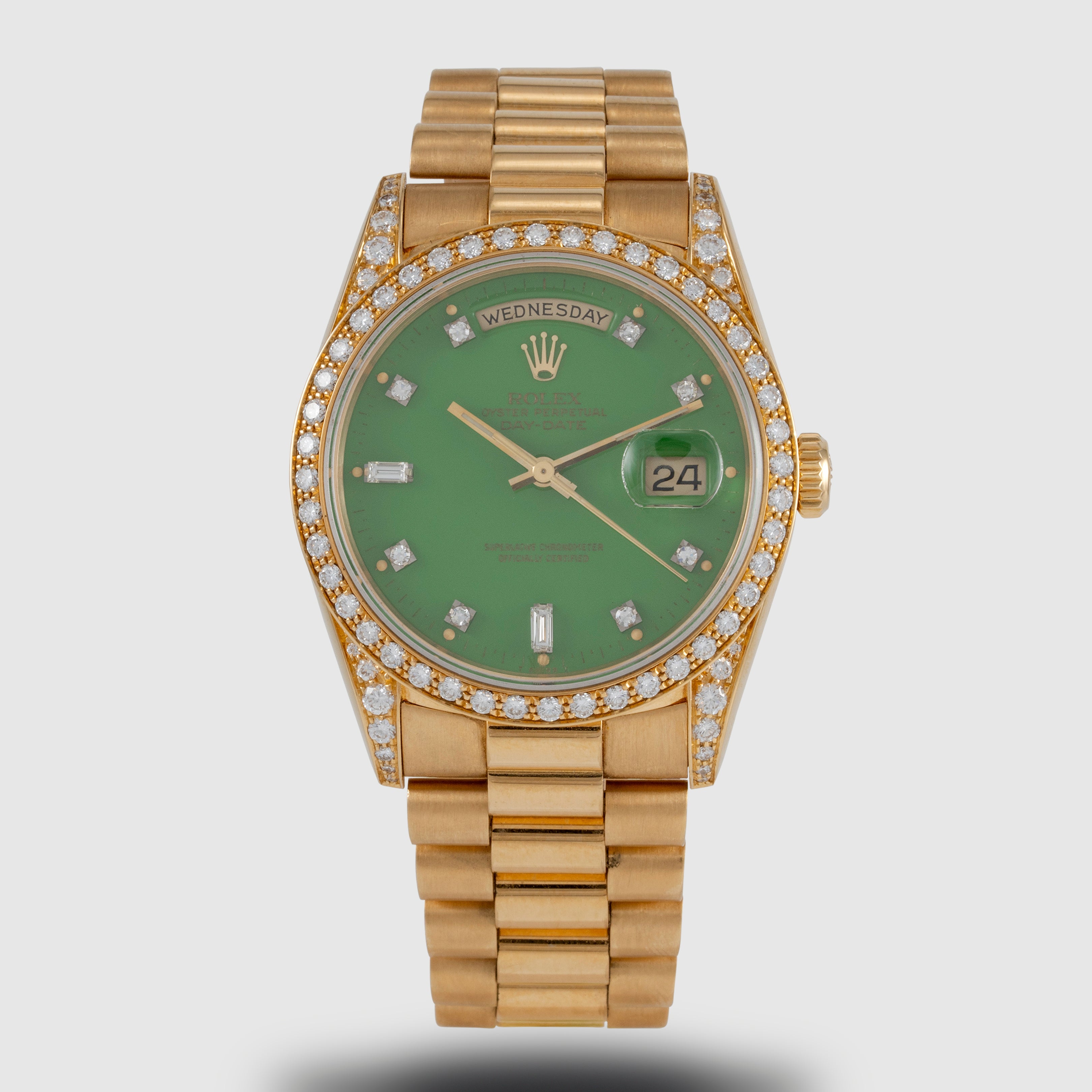1991 Rolex Day Date Factory Diamonds Green Stella Dial Ref. 18388