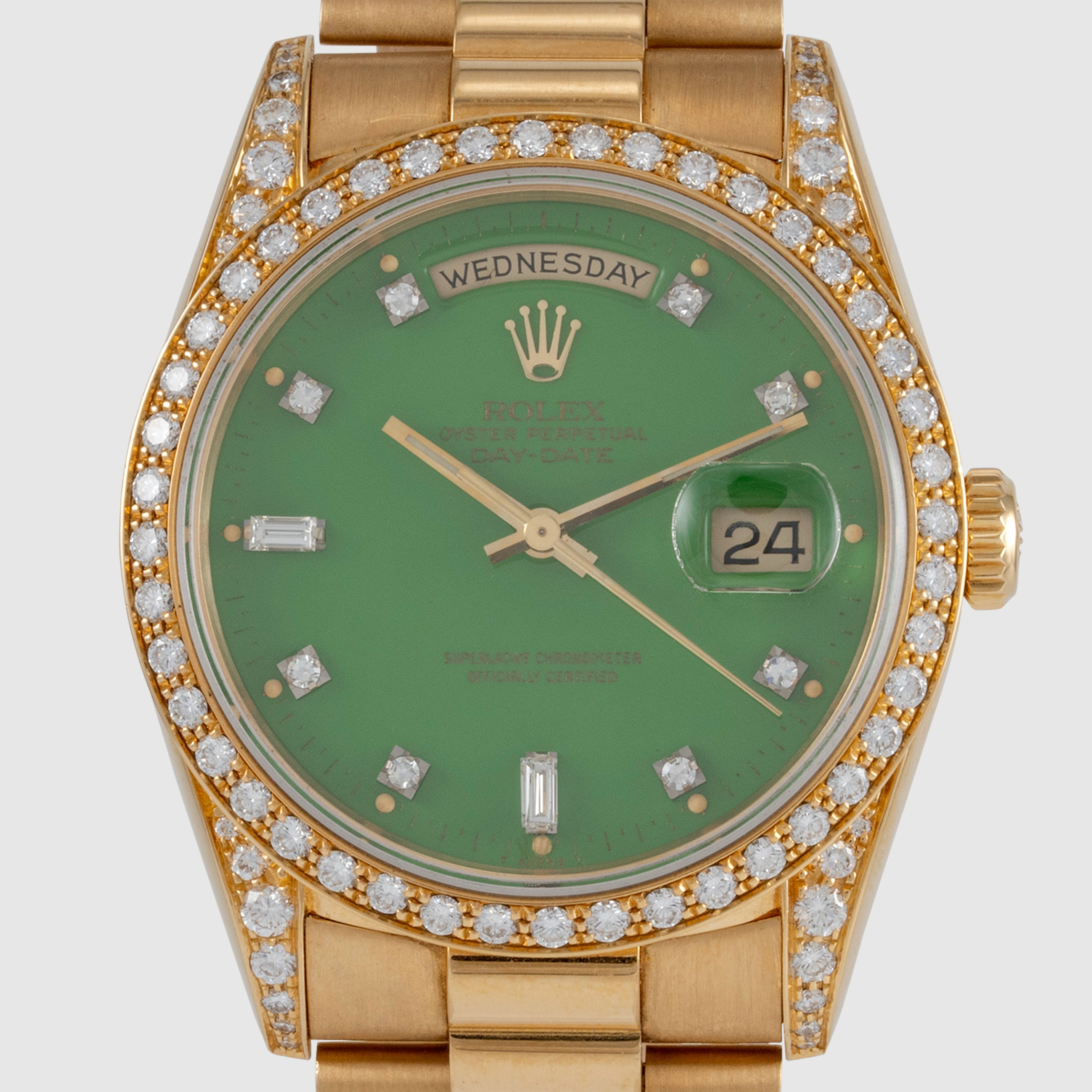1991 Rolex Day Date Factory Diamonds Green Stella Dial Ref. 18388