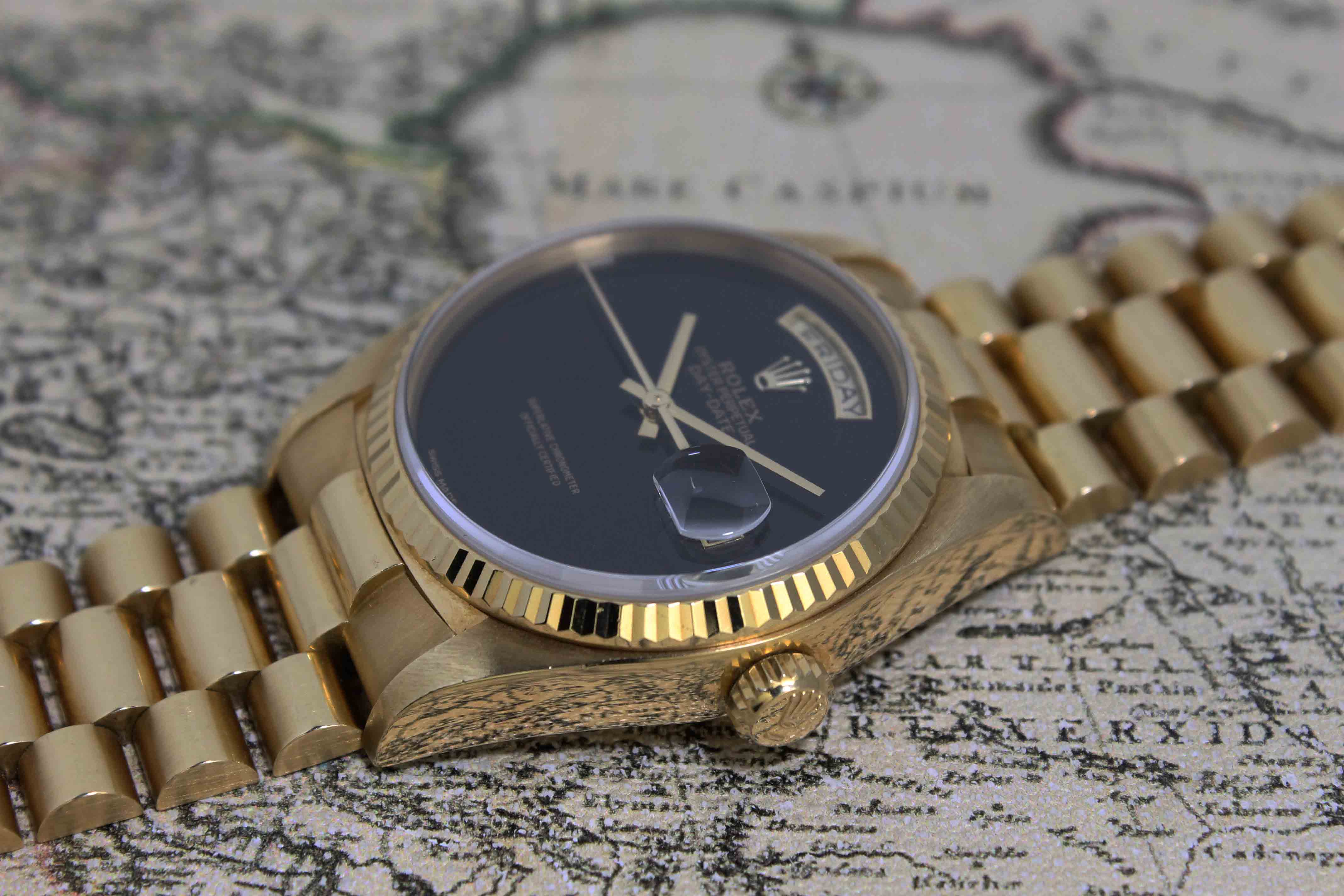 1988 Rolex Day Date Onyx Dial Unpolished Ref. 18038 (with Box & Booklet)