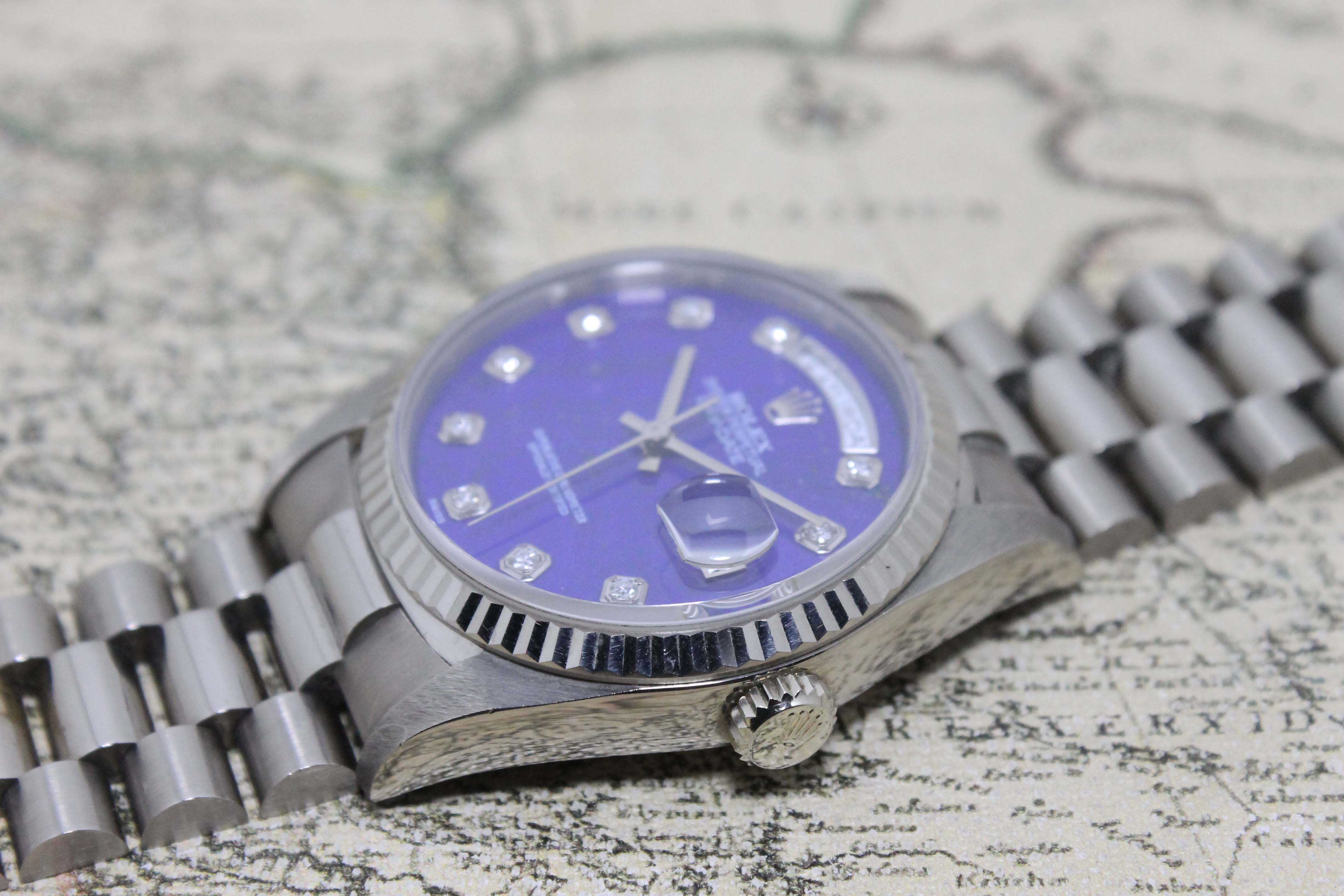 1991 Rolex Day Date WG Blue Lapis Diamond Dial 'The Iceberg' Ref. 18239 (with Certificate)