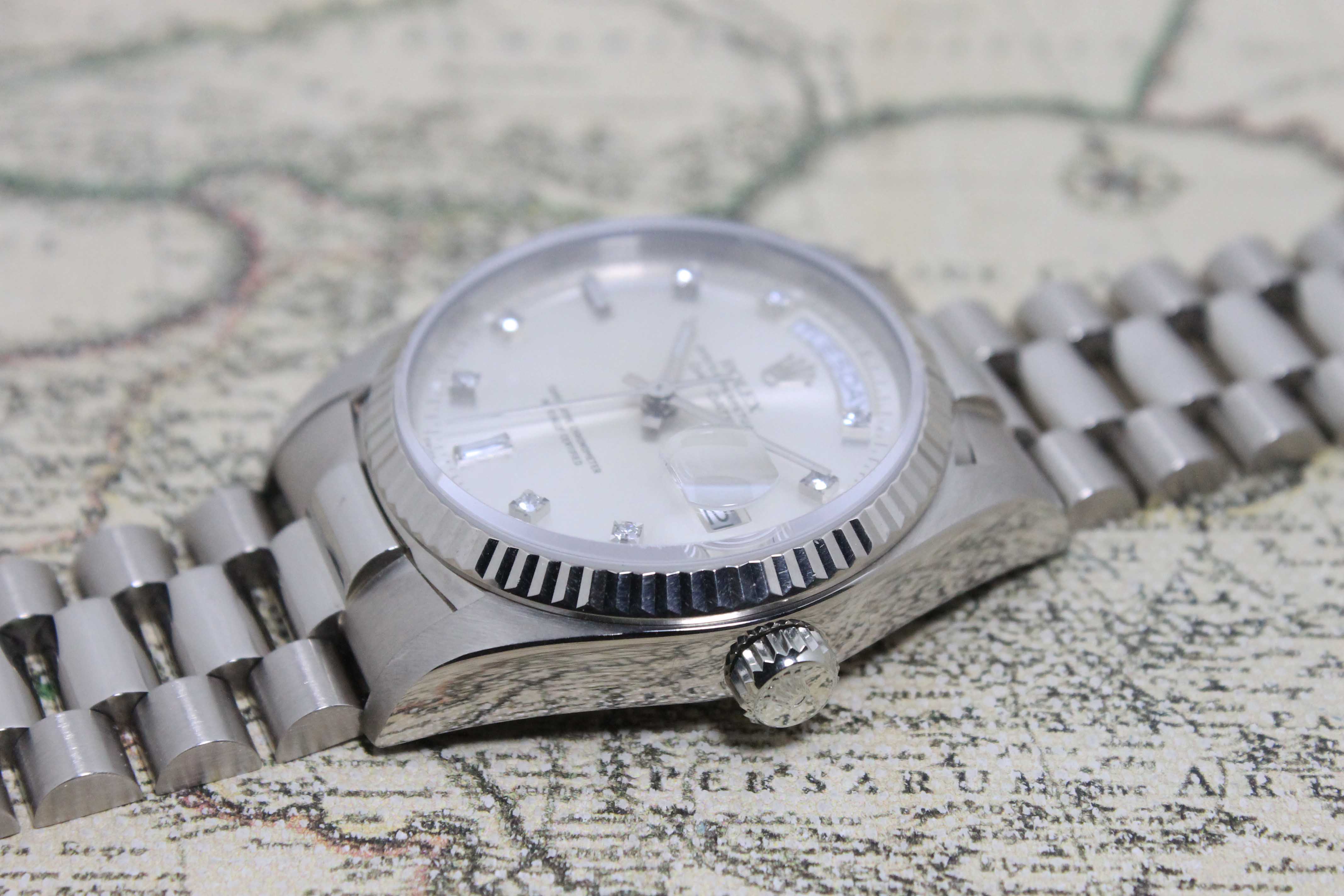1988 Rolex Day Date Silver Diamond Dial Ref. 18039