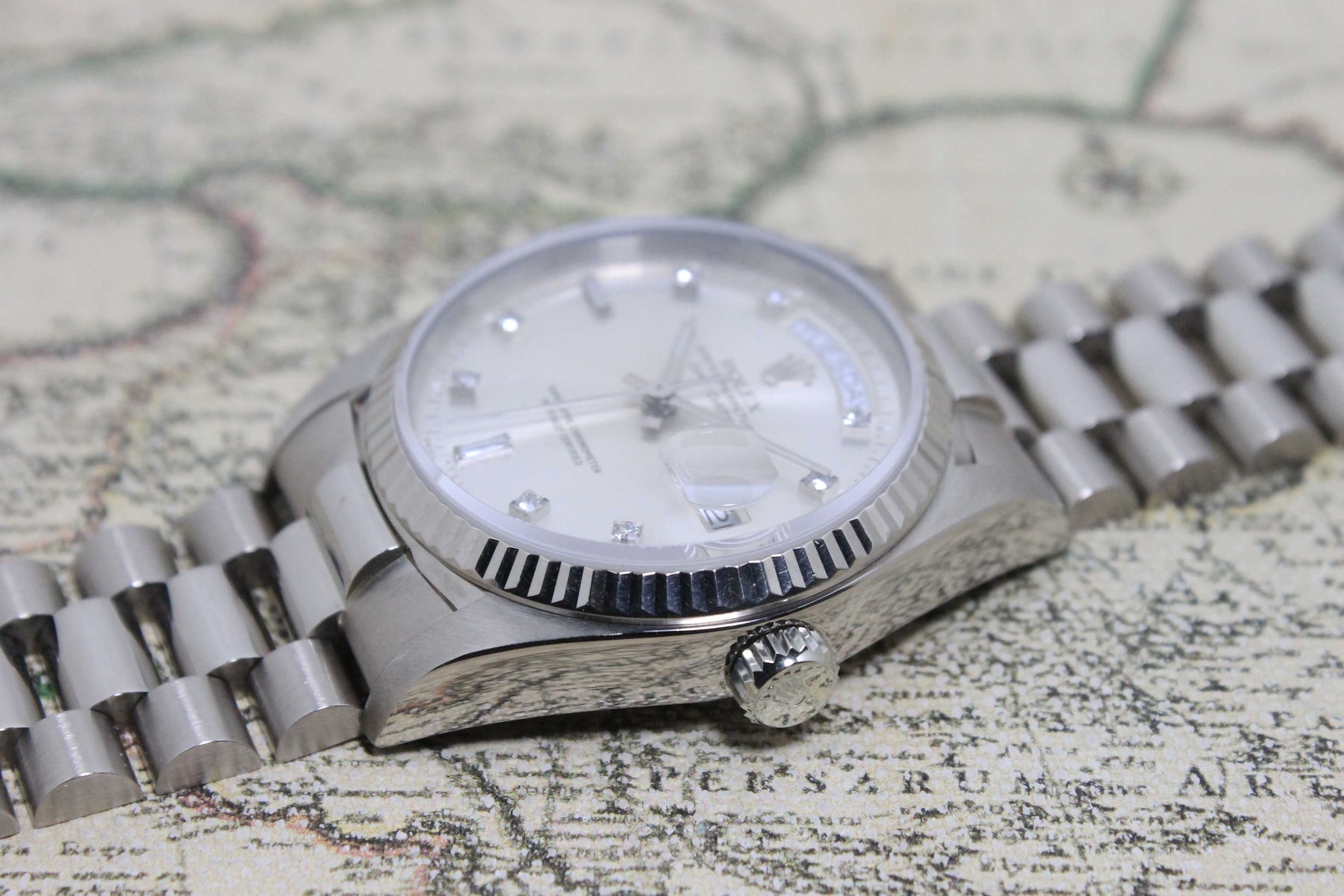 1988 Rolex Day Date Silver Diamond Dial Ref. 18039