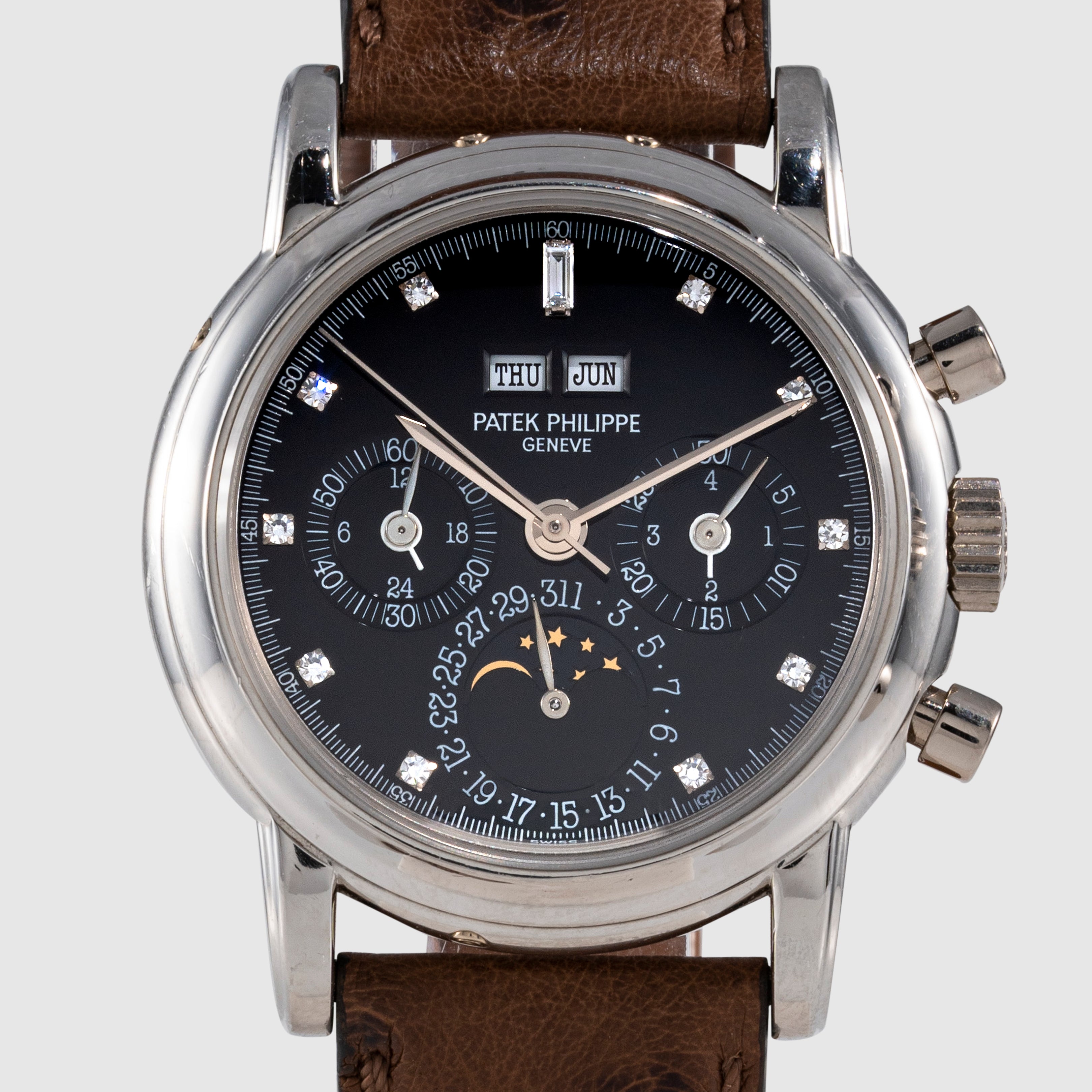 1993 Patek Philippe Platinum Black Diamond Dial Ref. 3970EP (w/ Extract)