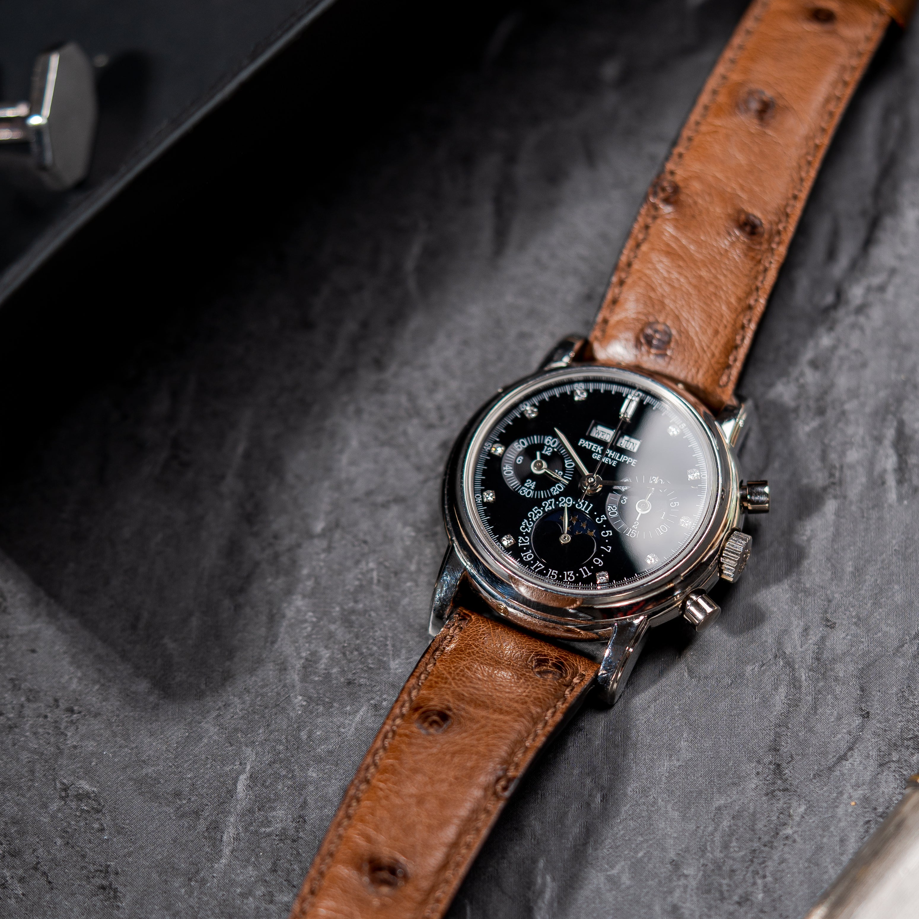 1993 Patek Philippe Platinum Black Diamond Dial Ref. 3970EP (w/ Extract)