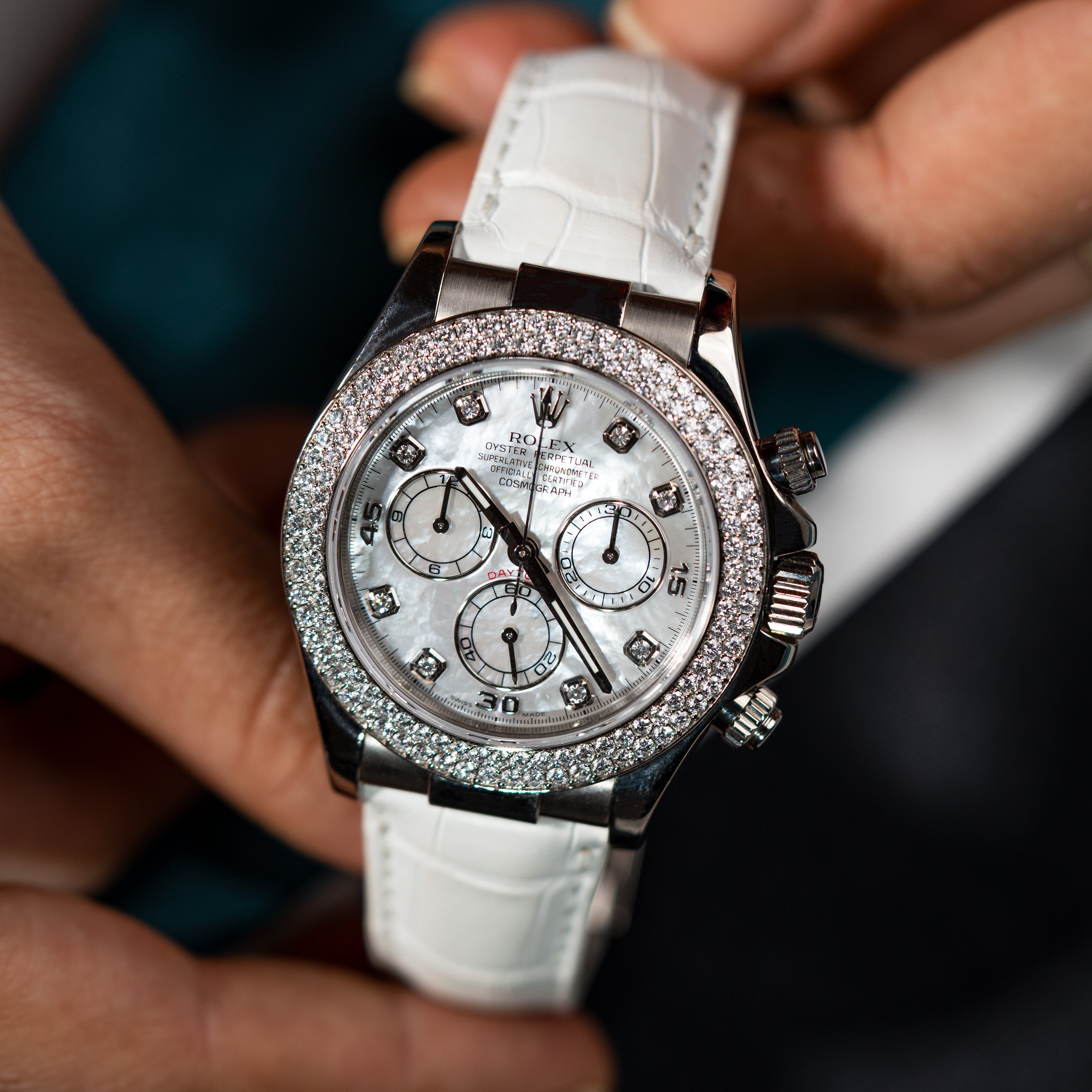 2006 Rolex Daytona White MOP Dial & Factory Diamond Bezel Ref. 116589 (with Warranty Card)