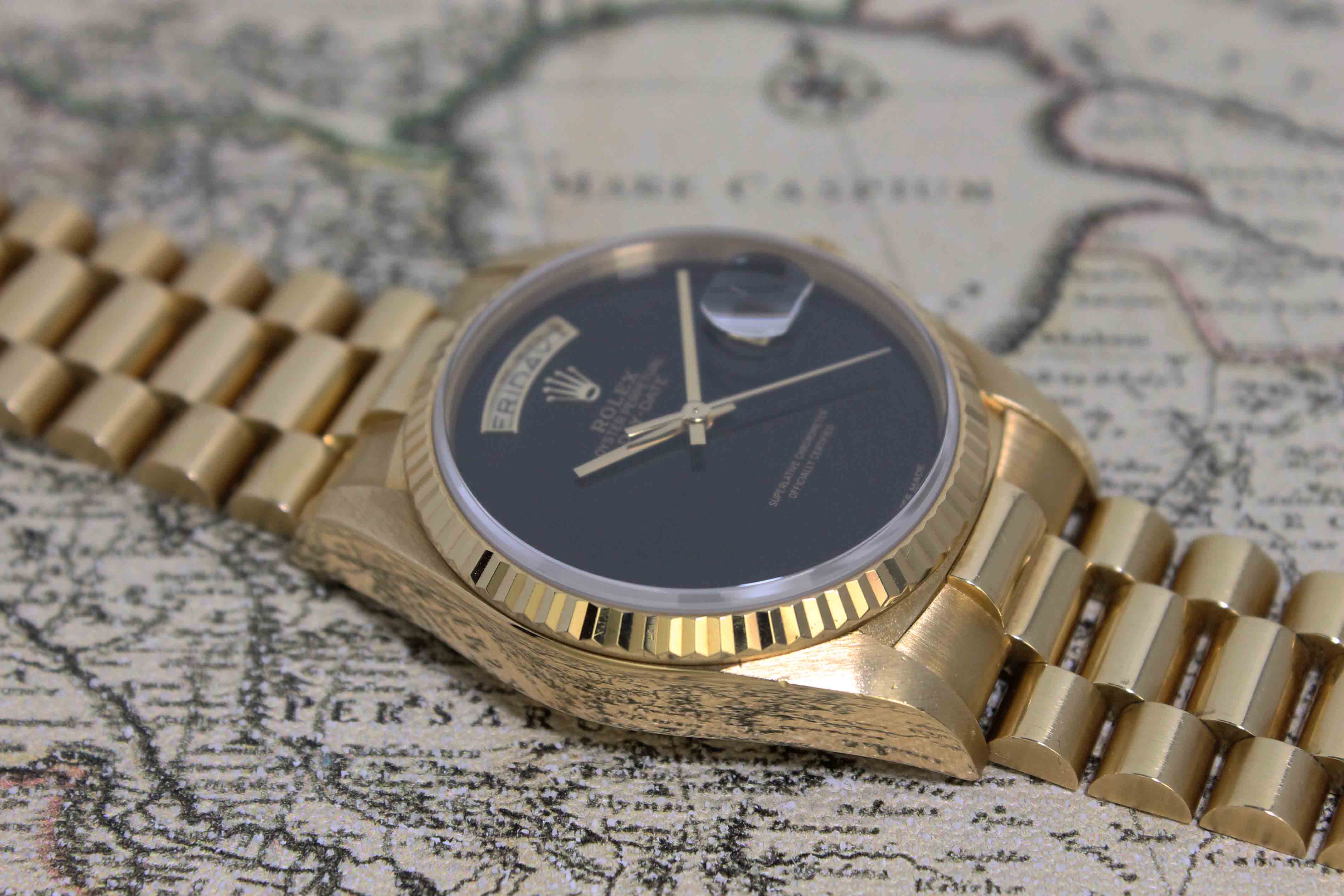1988 Rolex Day Date Onyx Dial Unpolished Ref. 18038 (with Box & Booklet)