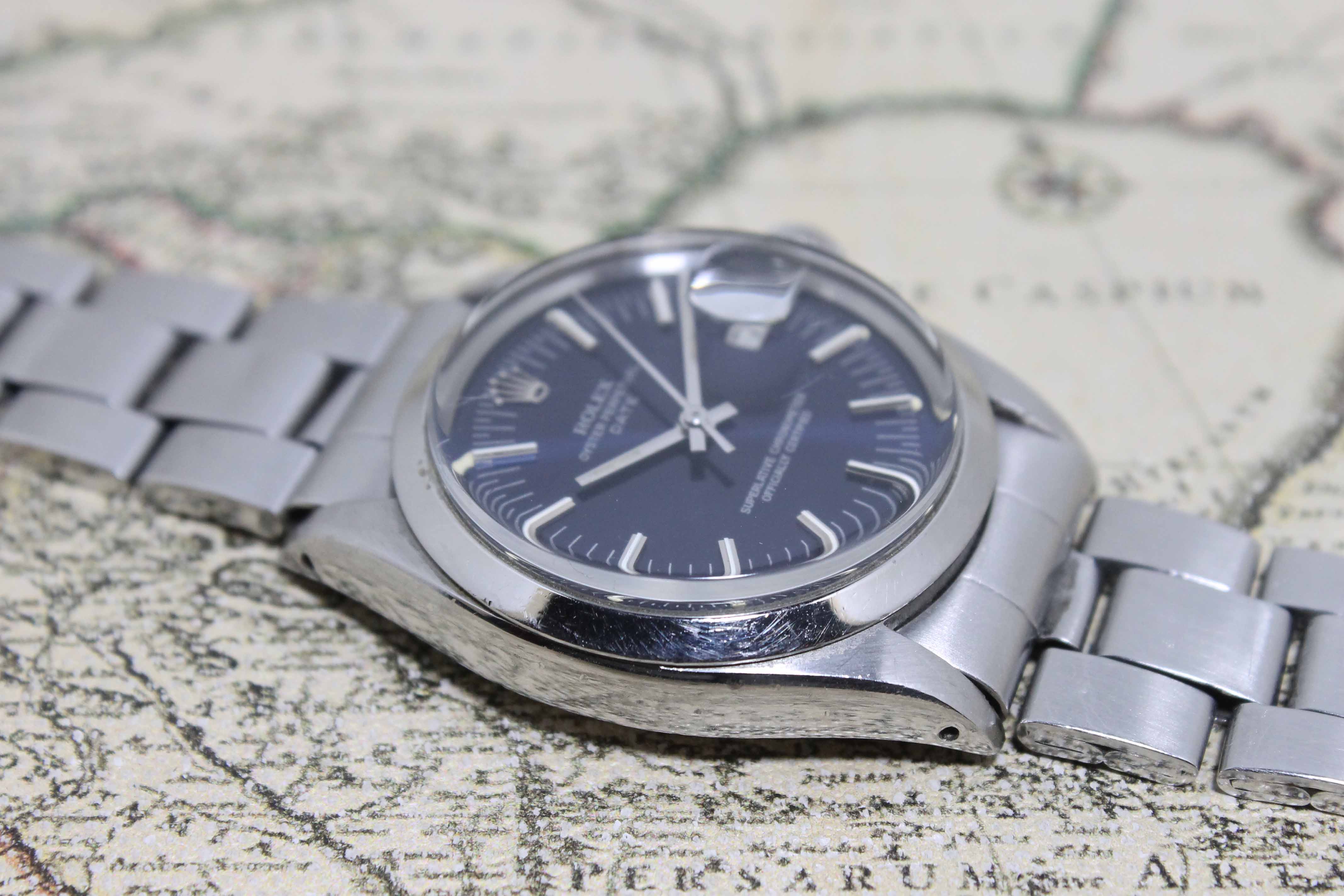 1972 Rolex Date Blue Dial Ref. 1500 (with Certificate & Orig. Invoice )