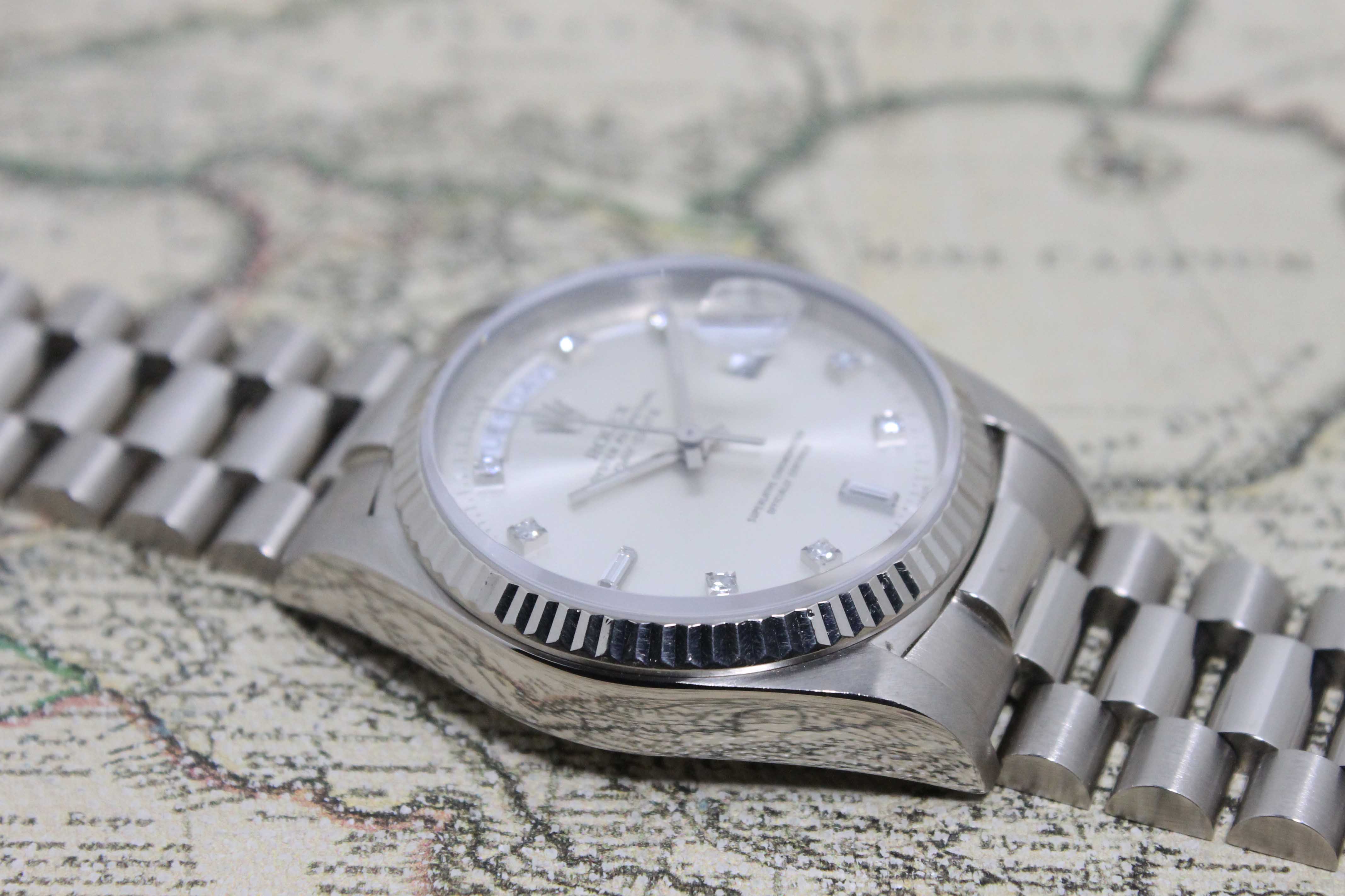 1988 Rolex Day Date Silver Diamond Dial Ref. 18039