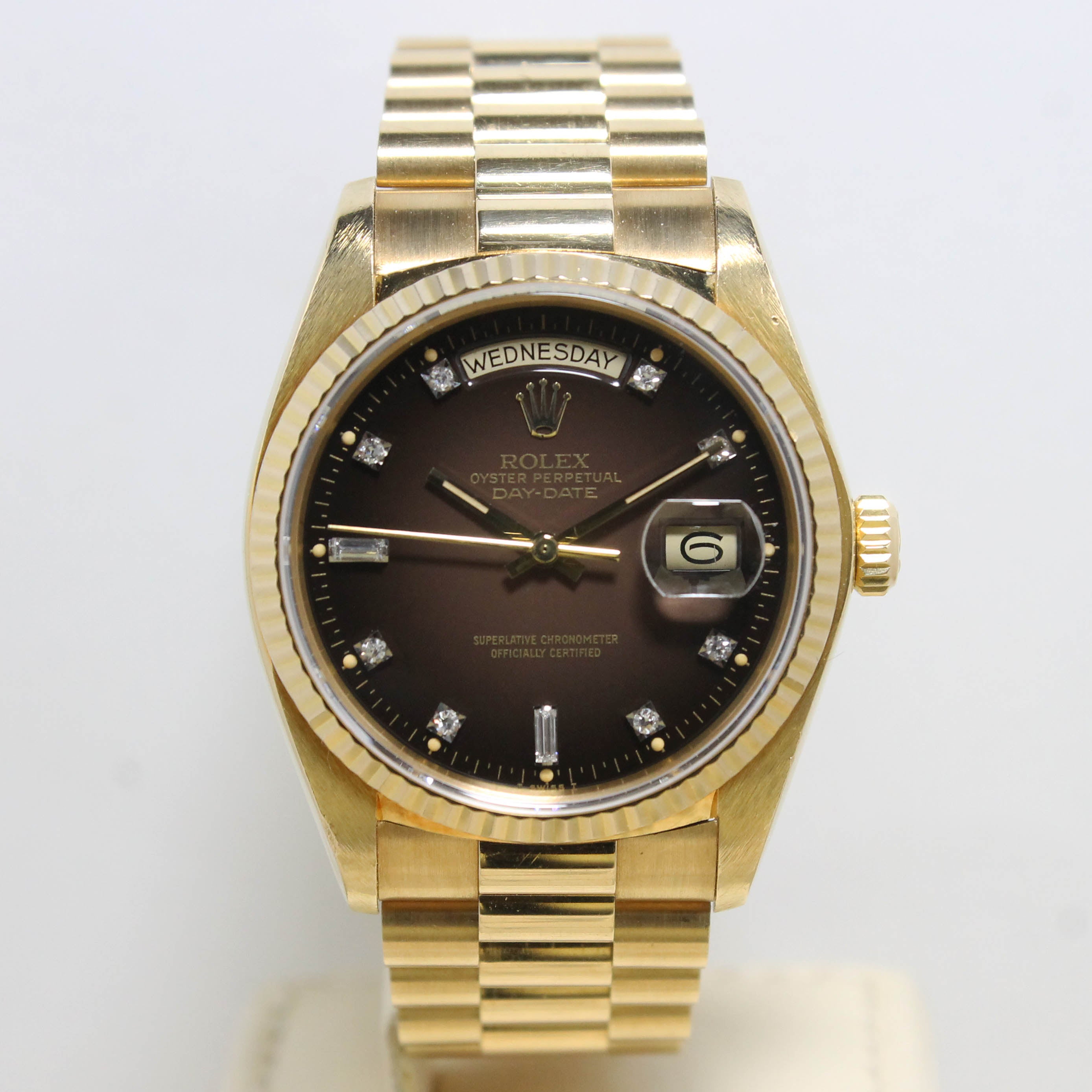 1979 Rolex Day Date Tobacco Brown Vignette Diamond Dial Ref. 18038