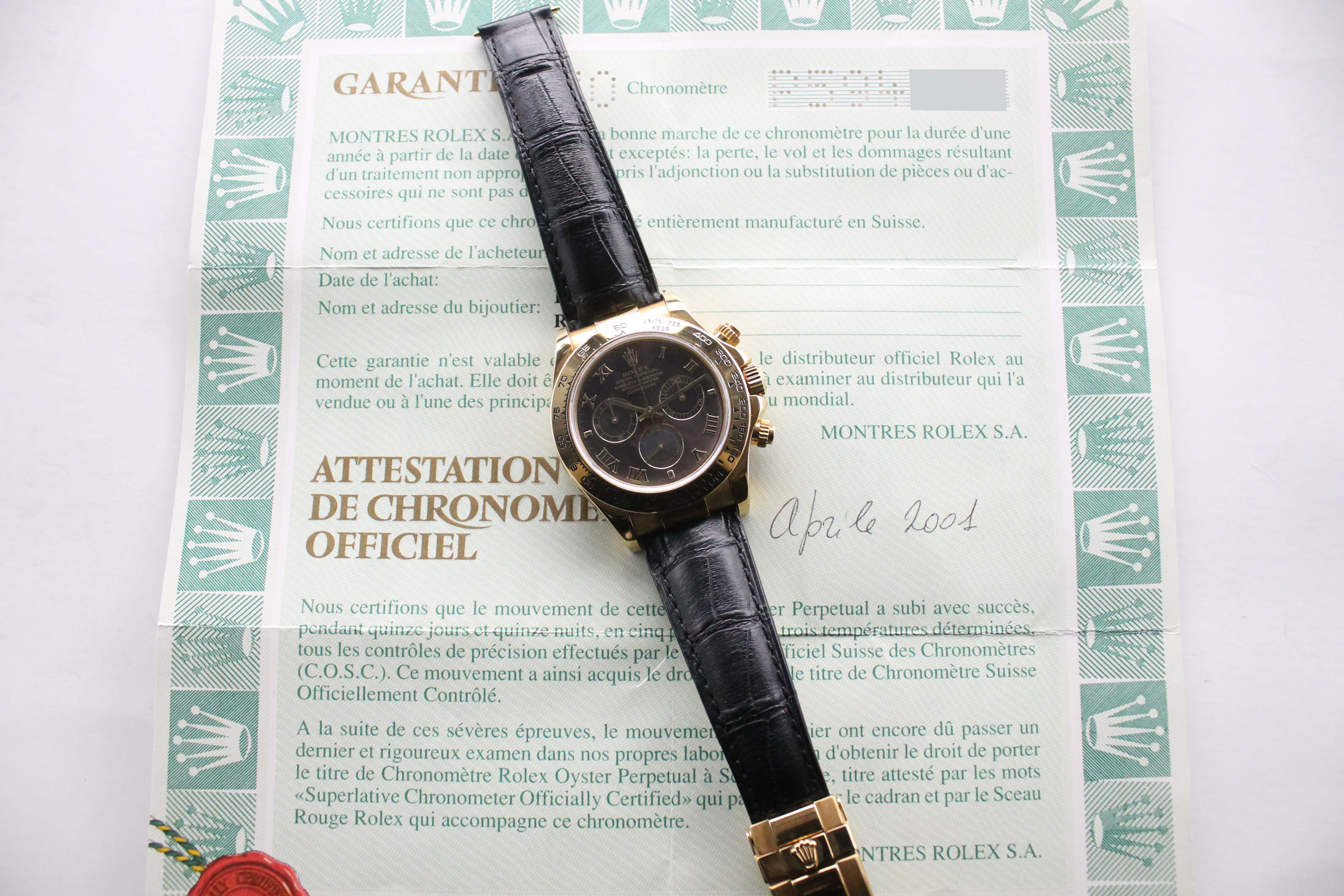2000 Rolex Daytona Tahitian MOP Dial Ref. 116518 (with Papers)