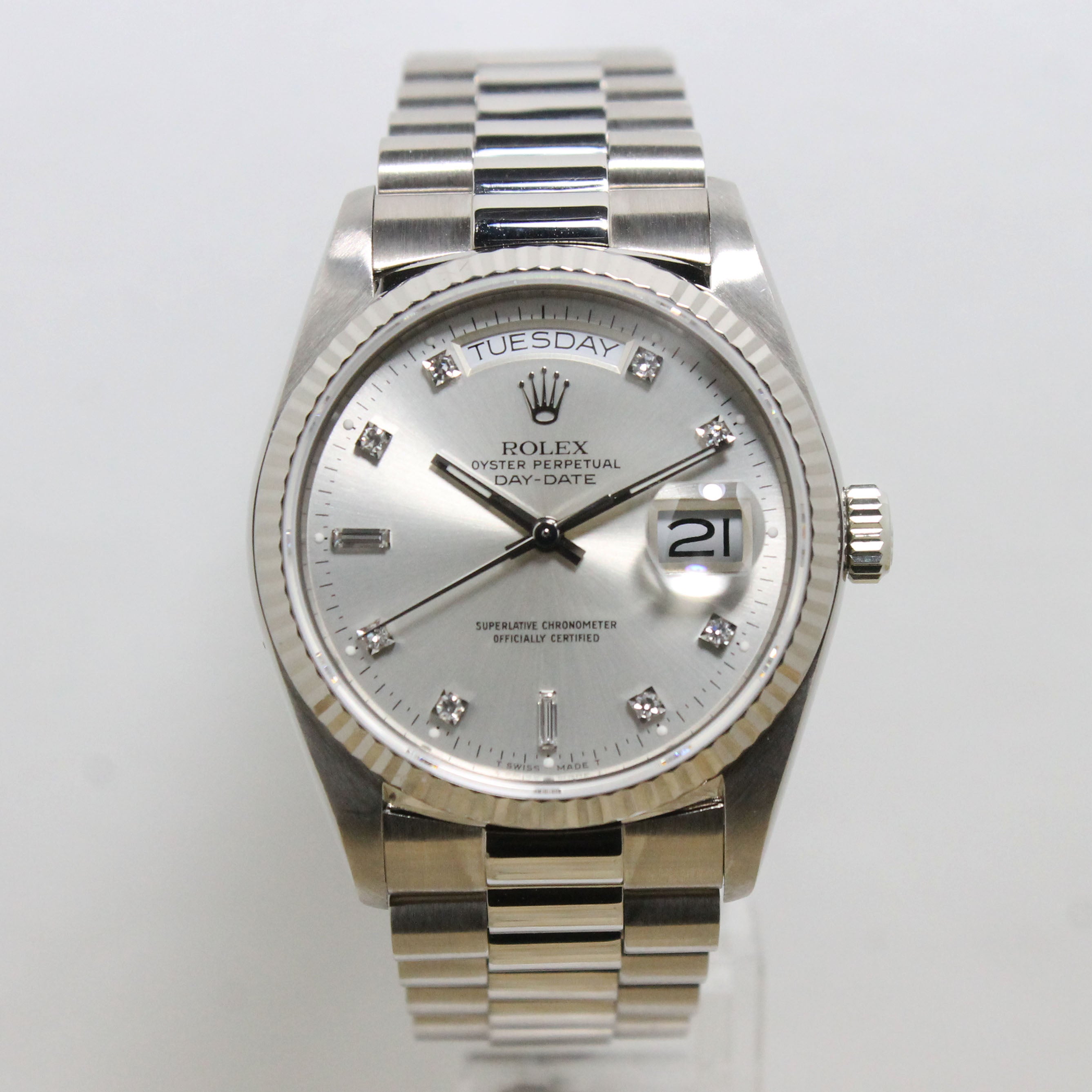 1988 Rolex Day Date Silver Diamond Dial Ref. 18039