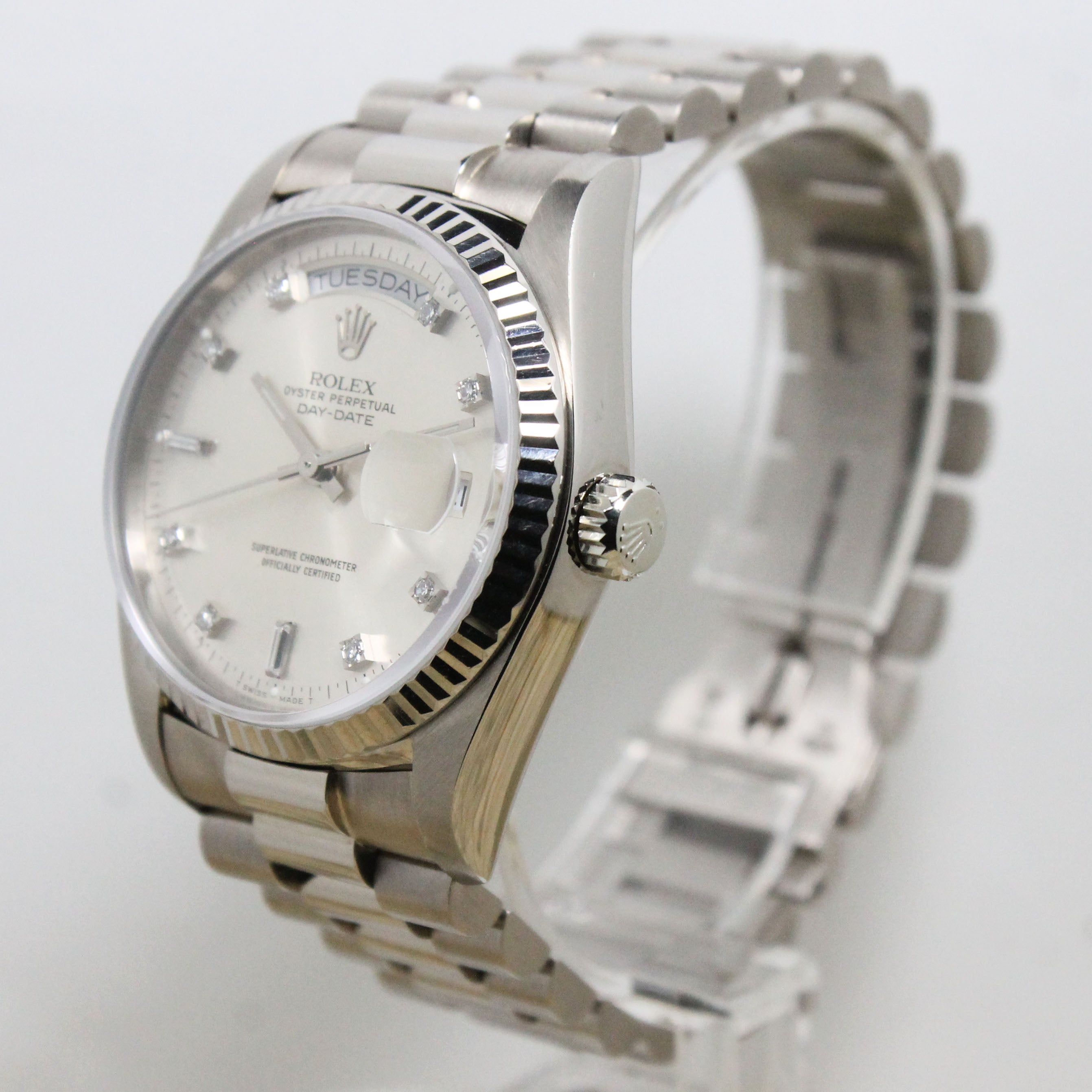 1988 Rolex Day Date Silver Diamond Dial Ref. 18039