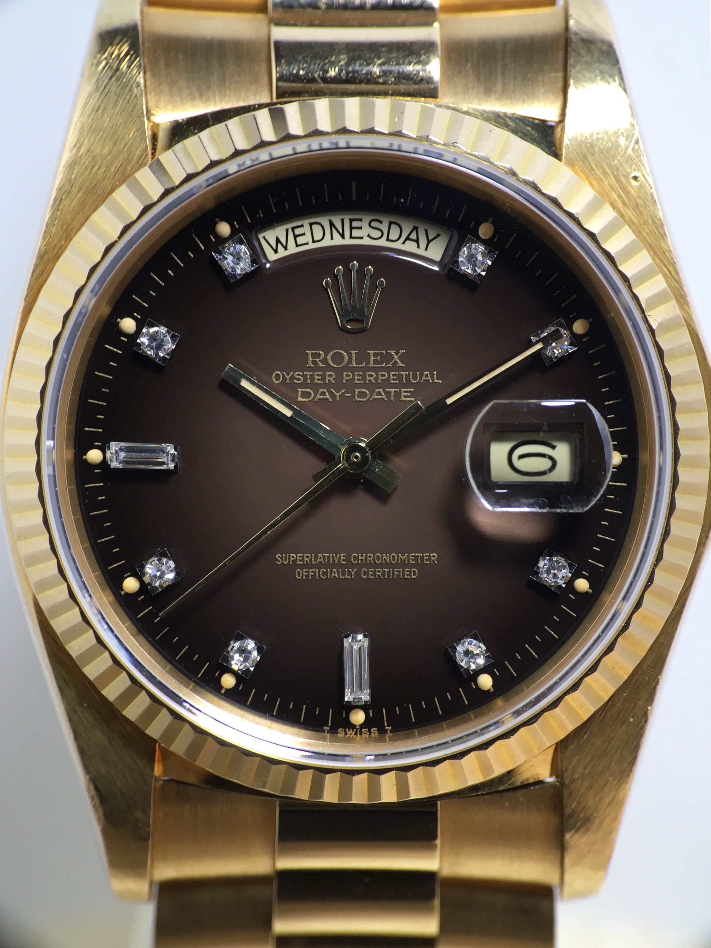 1979 Rolex Day Date Tobacco Brown Vignette Diamond Dial Ref. 18038