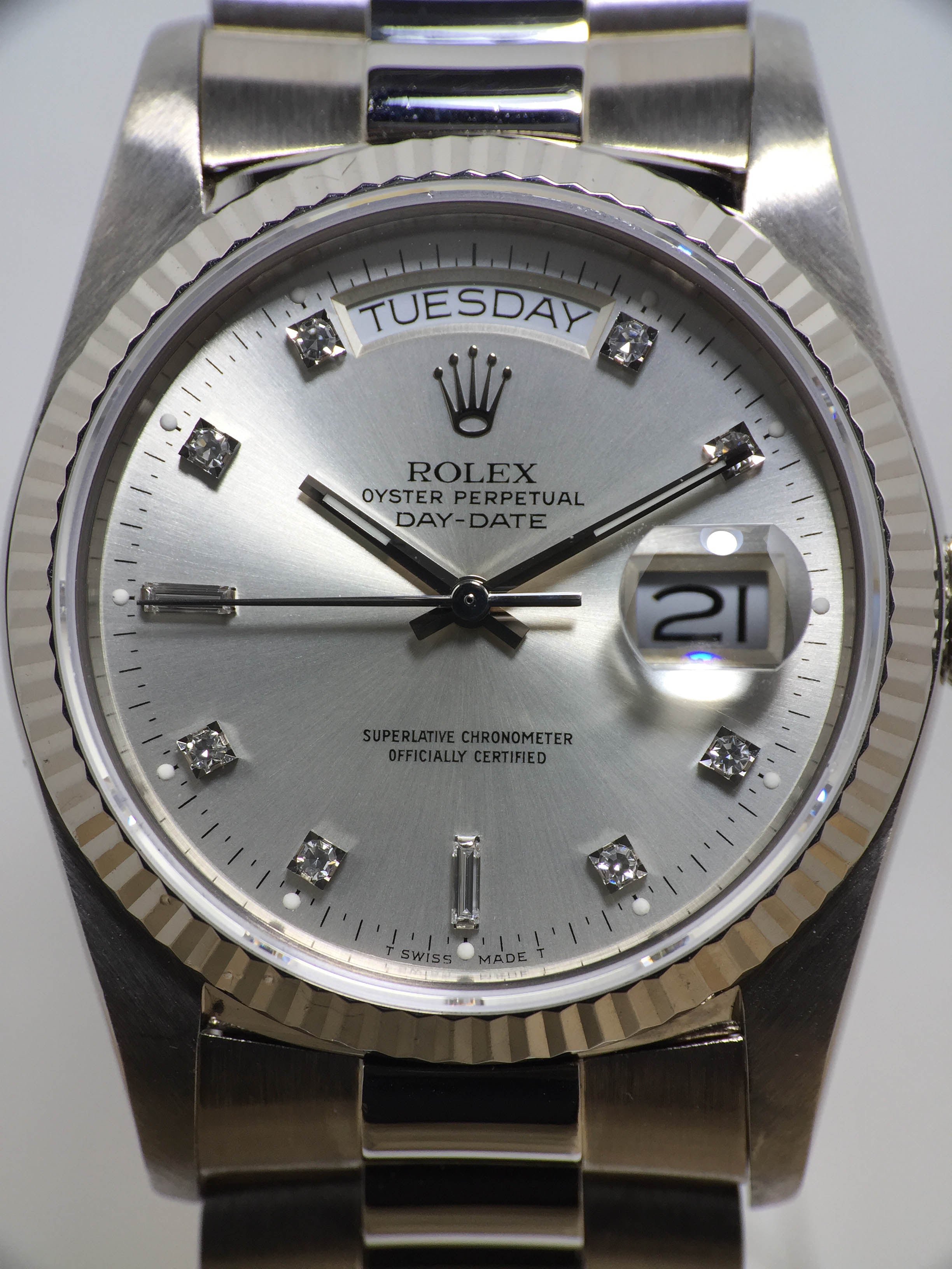 1988 Rolex Day Date Silver Diamond Dial Ref. 18039