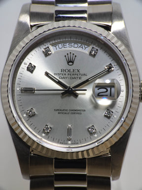 1988 Rolex Day Date Silver Diamond Dial Ref. 18039