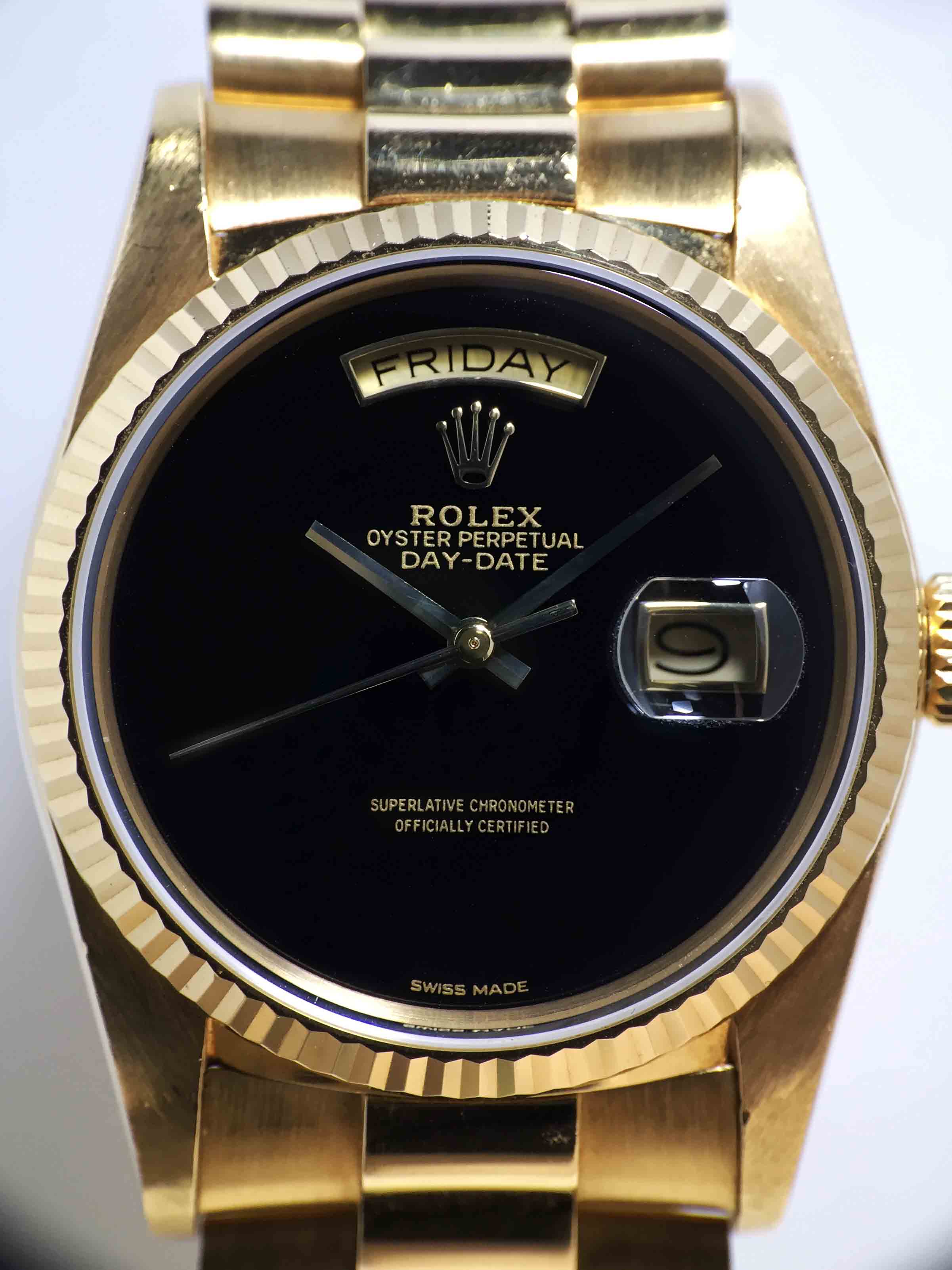 1988 Rolex Day Date Onyx Dial Unpolished Ref. 18038 (with Box & Booklet)