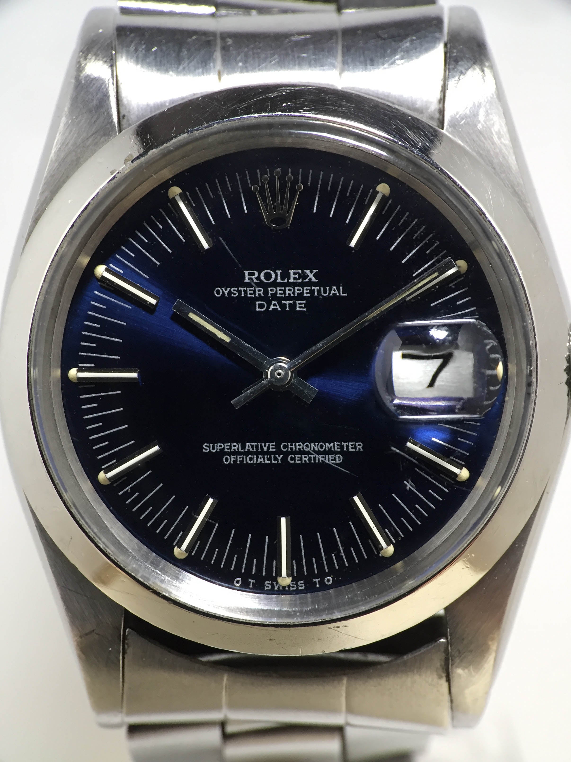 1972 Rolex Date Blue Dial Ref. 1500 (with Certificate & Orig. Invoice )