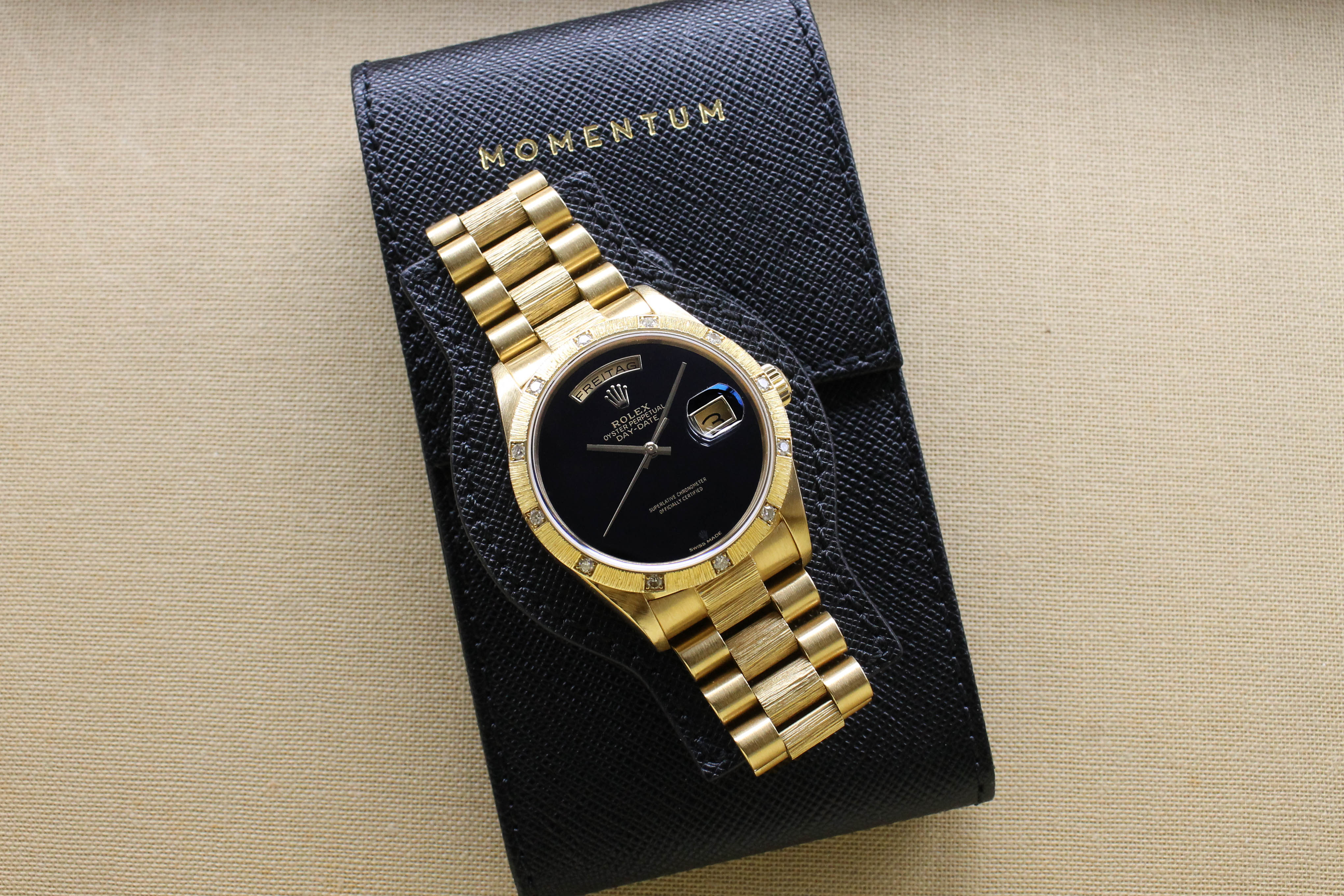 1985 Rolex Day Date Bark Finish Onyx Dial Ref. 18108