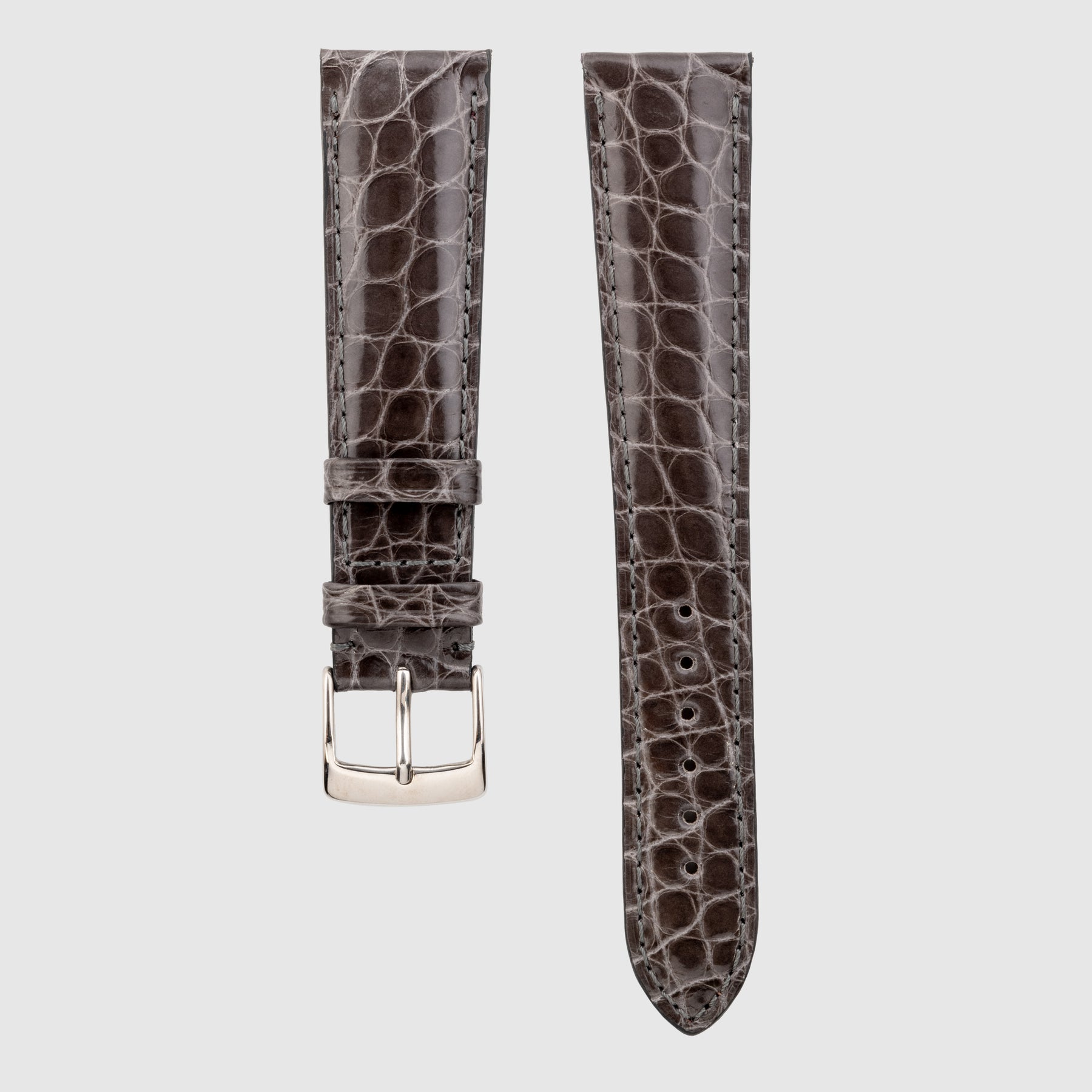 Camille Fournet Strap Alligator Glossy Round Scales Dark Gray (Multiple Sizes)