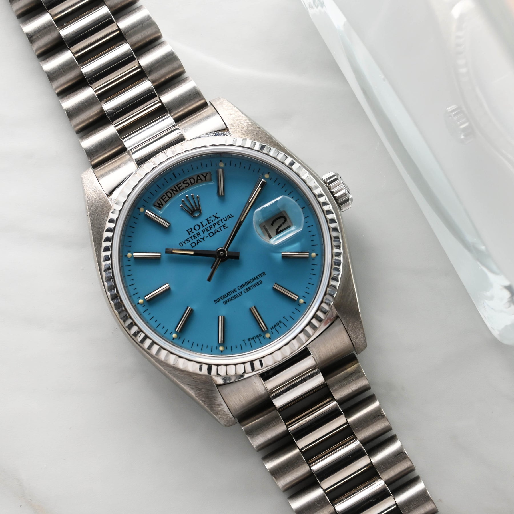 1981 Rolex Day Date White Gold Turquoise Stella Dial Ref. 18039