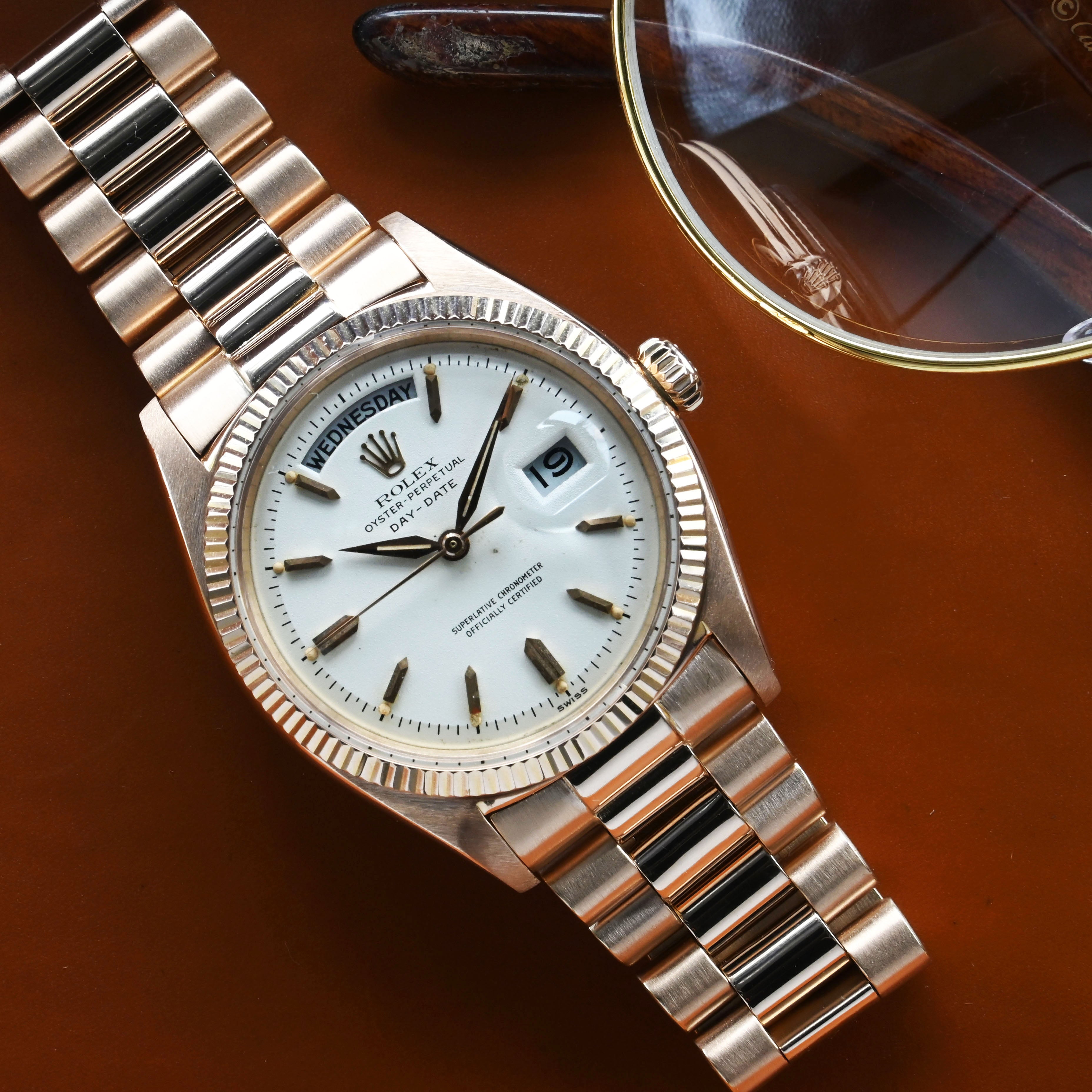 1959 Rolex Day Date Pink Gold Big Logo Bracelet Ref. 1803