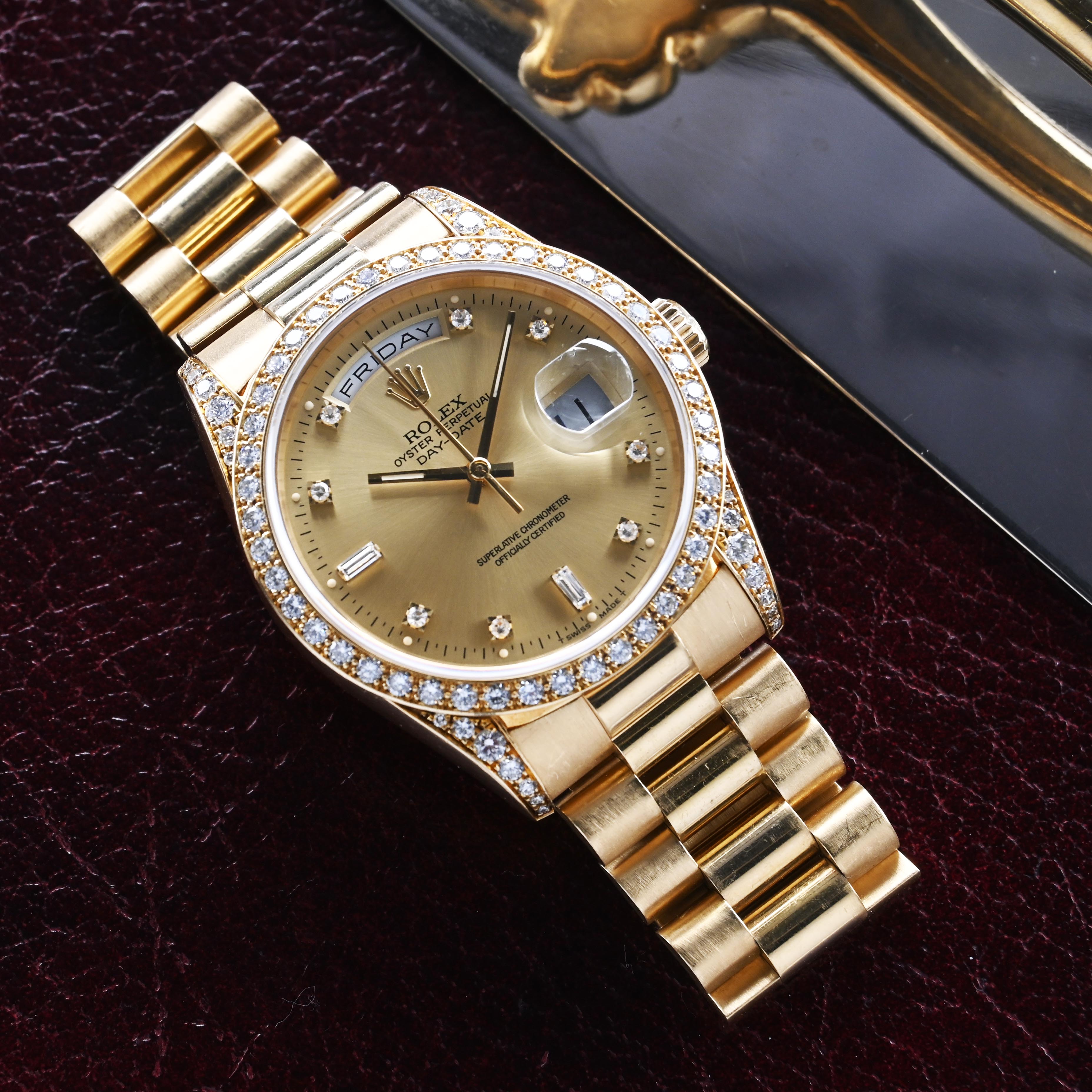 1989 Rolex Day Date Champagne Diamond Dial Ref. 18388