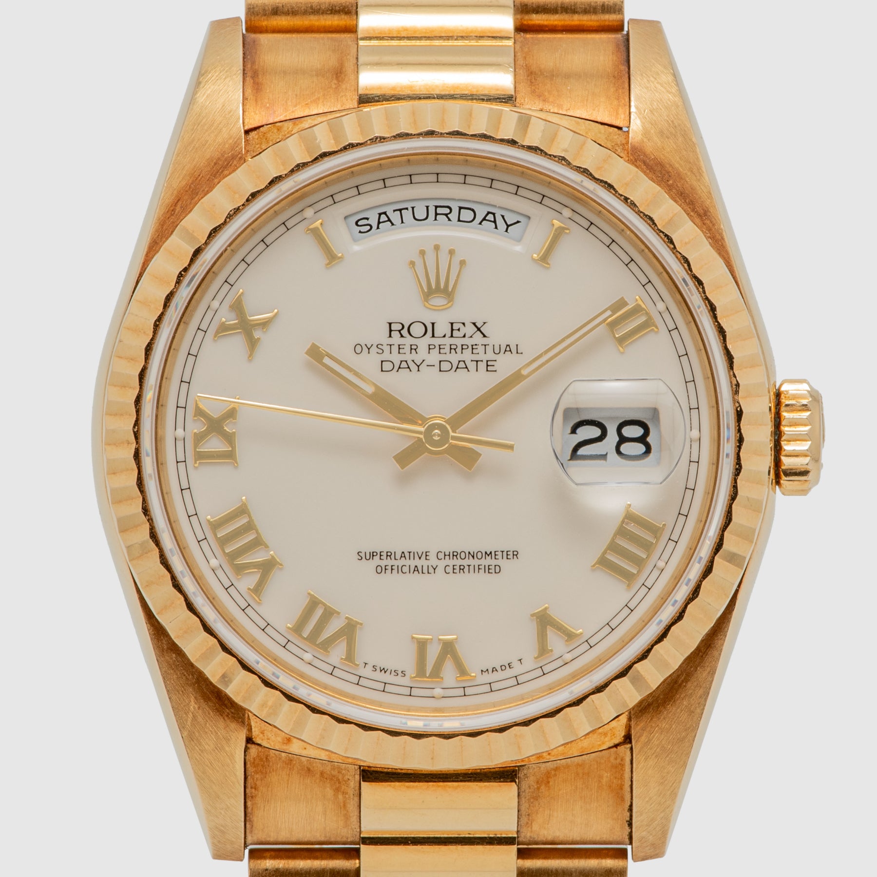 1989 Rolex Day Date White Roman Dial Ref. 18238 (with Papers)