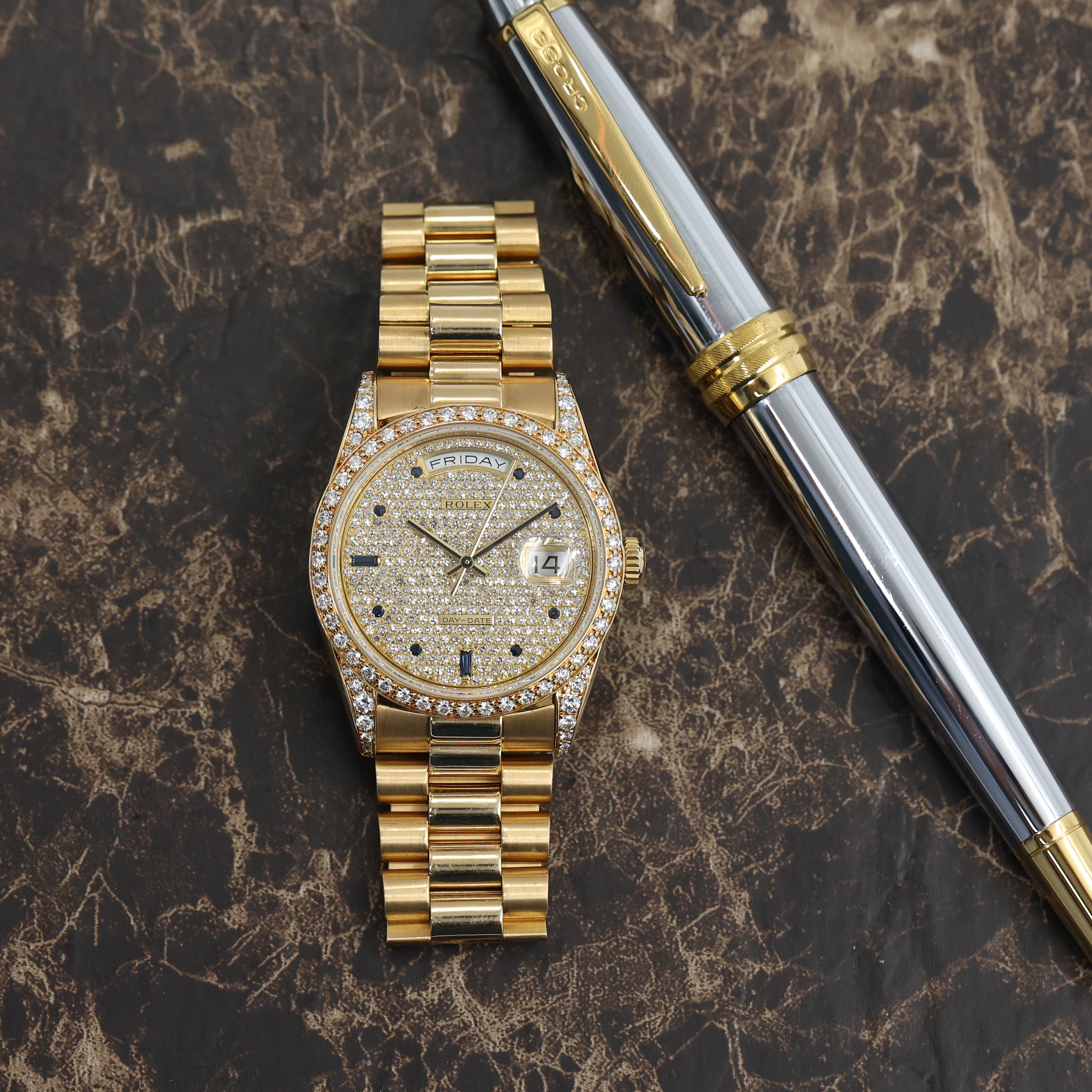 1989 Rolex Day Date Pavee Dial With Sapphires Ref. 18388