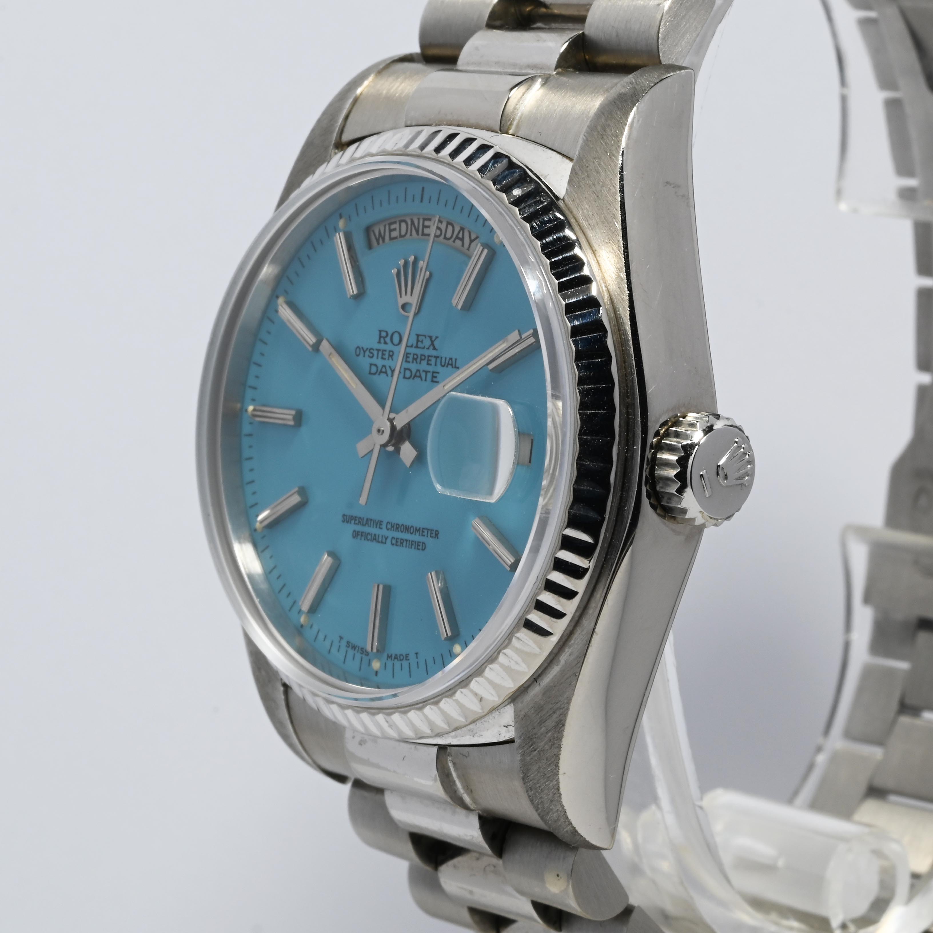 1981 Rolex Day Date White Gold Turquoise Stella Dial Ref. 18039