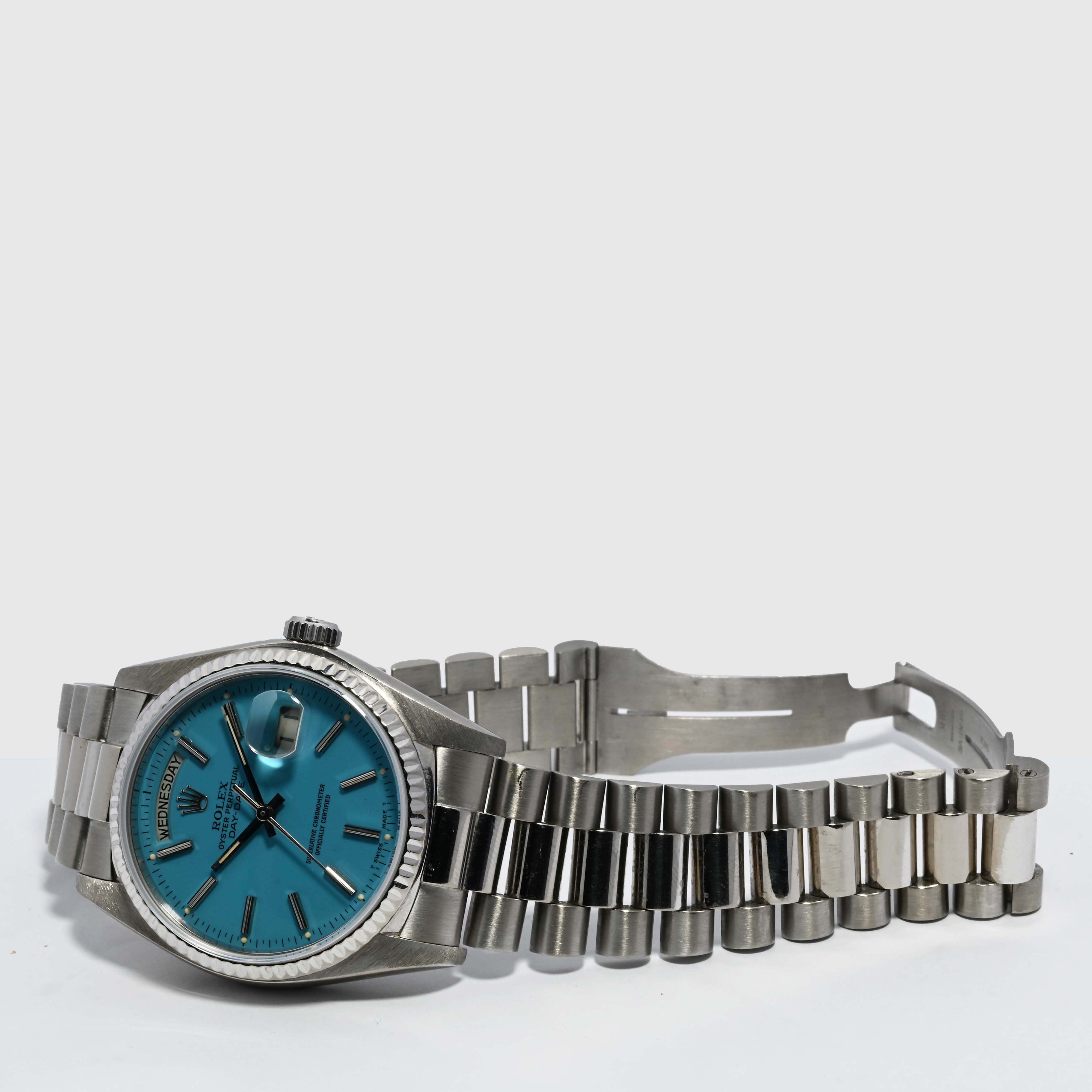 1981 Rolex Day Date White Gold Turquoise Stella Dial Ref. 18039