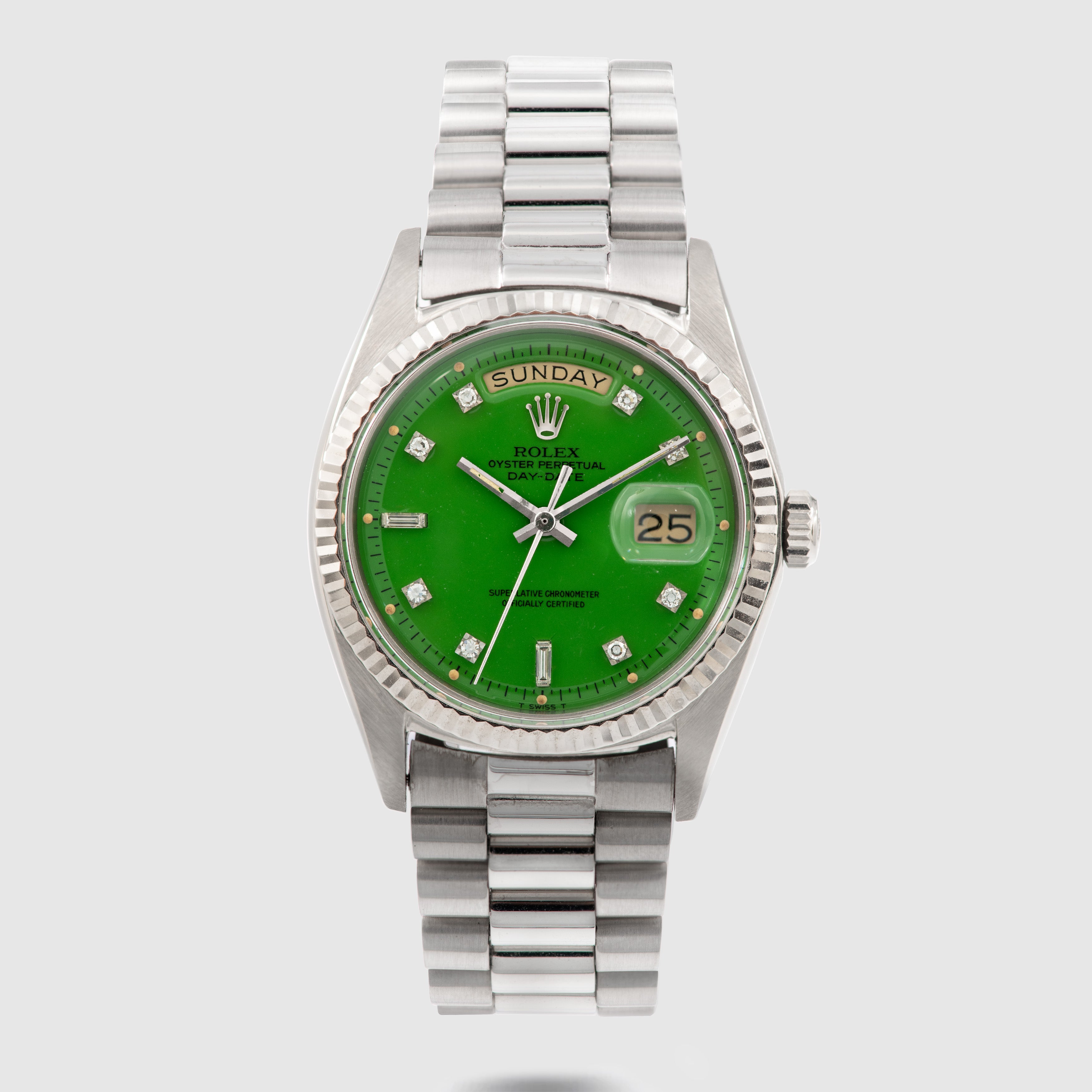 1971 Rolex Day Date WG Green Stella Diamond Dial Ref. 1803