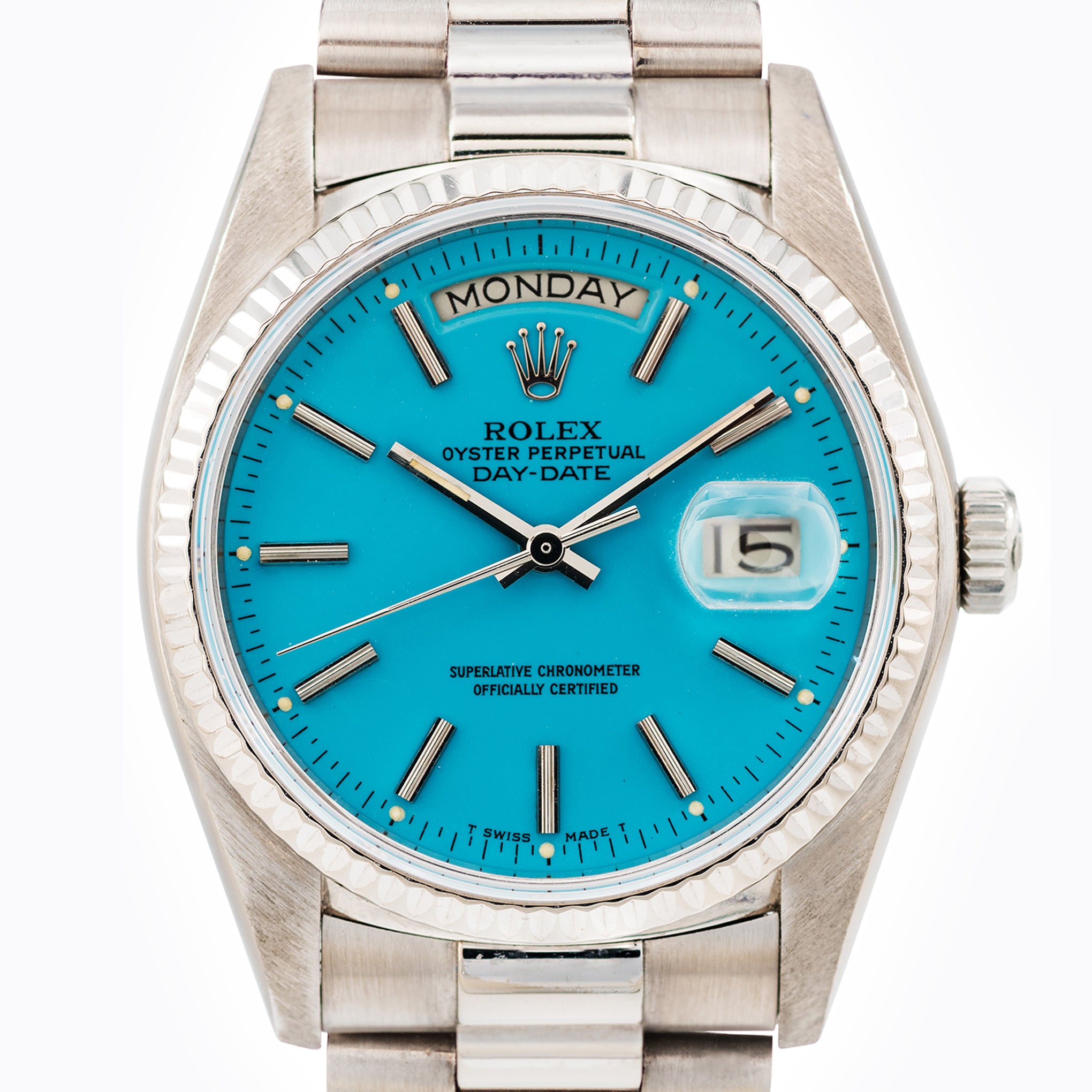 1981 Rolex Day Date White Gold Turquoise Stella Dial Ref. 18039