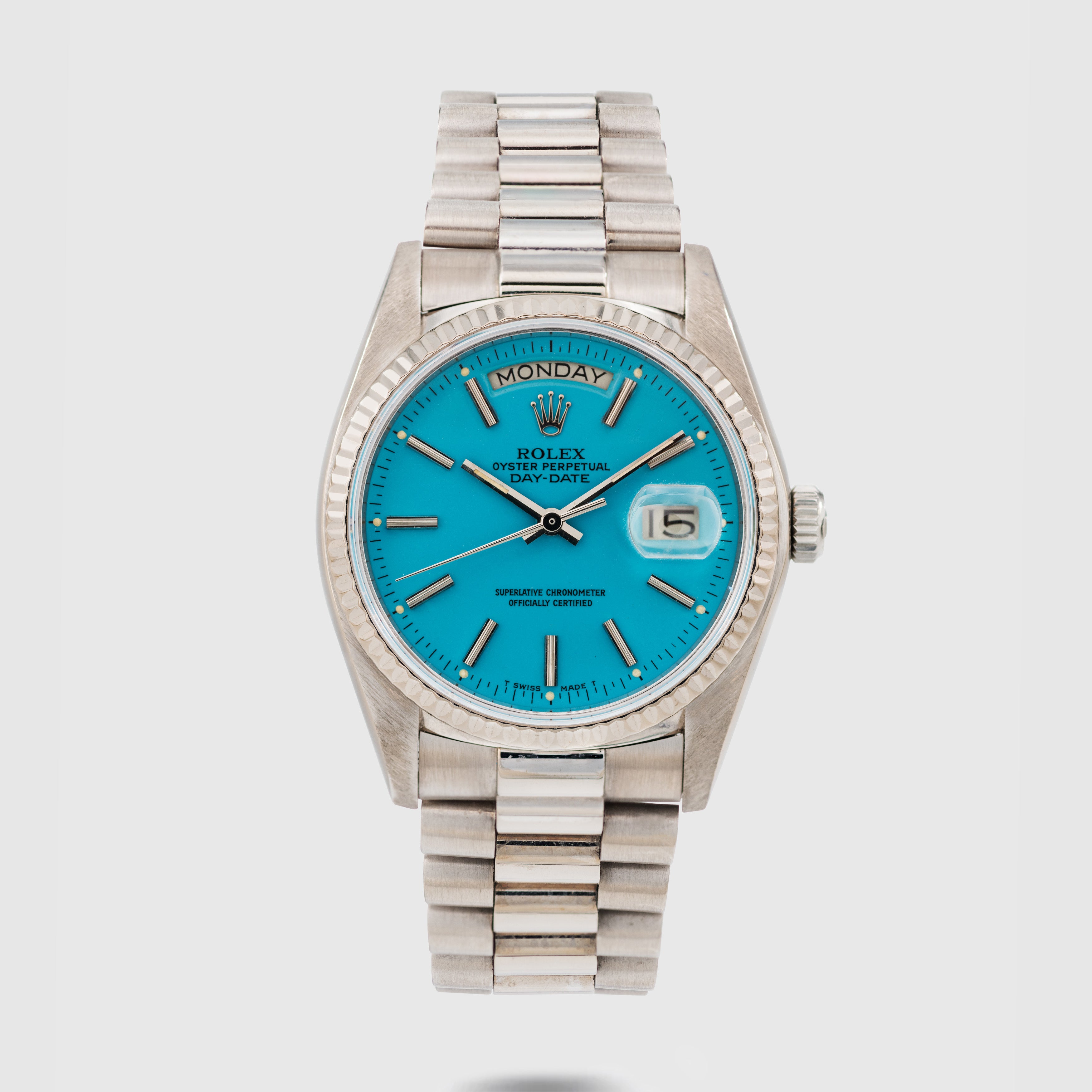 1981 Rolex Day Date White Gold Turquoise Stella Dial Ref. 18039