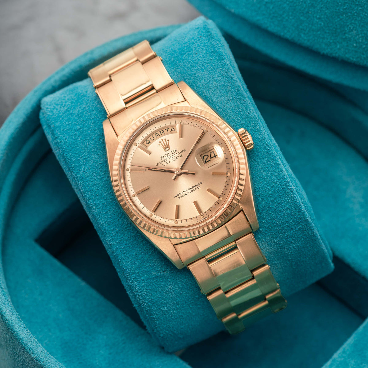 1973 Rolex Day Date Pink on Pink Rivited Gay Fréres Oyster Bracelet Ref. 1803