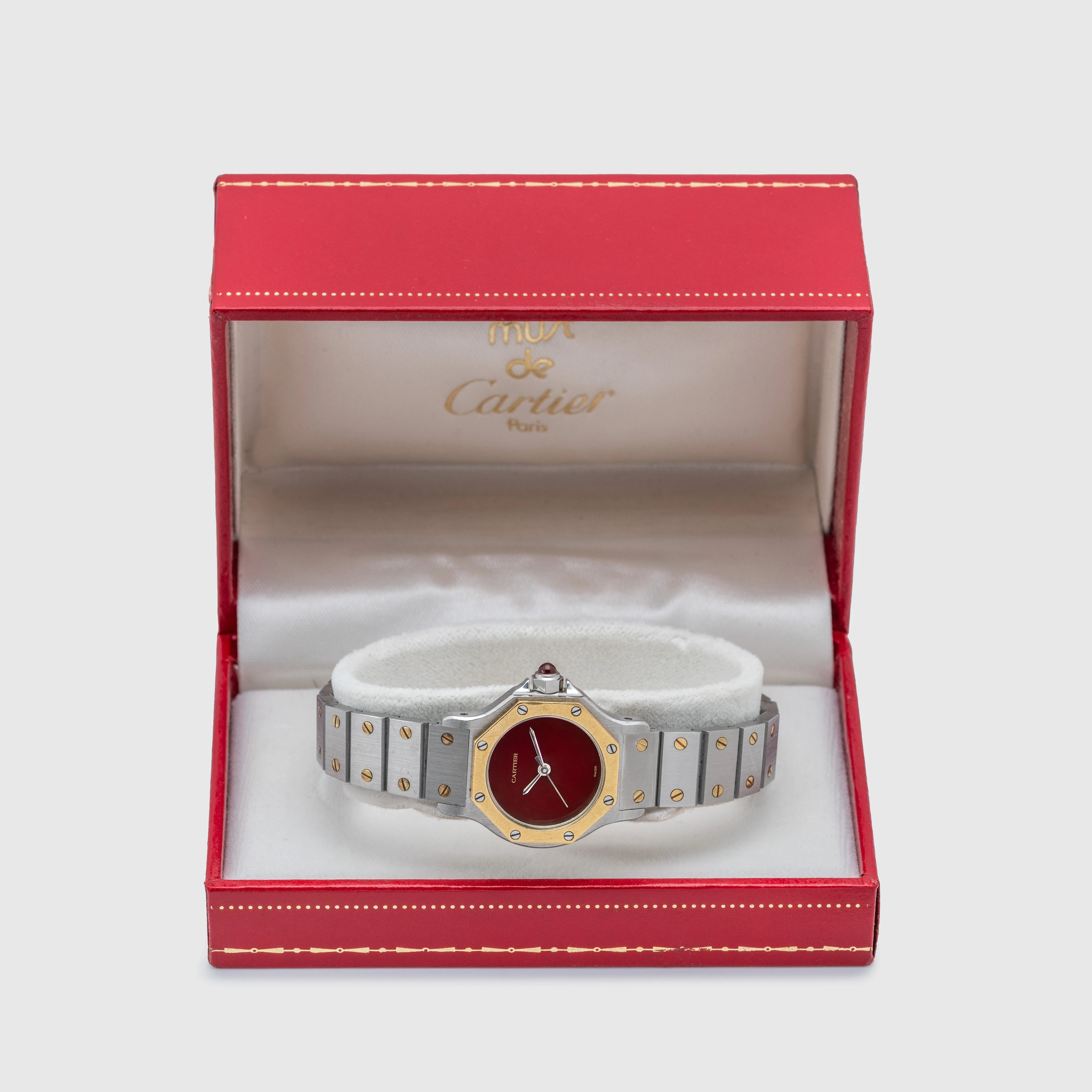 1980's Cartier Santos Octo St/G Burgundy Dial Ref. 0907 (with Box)