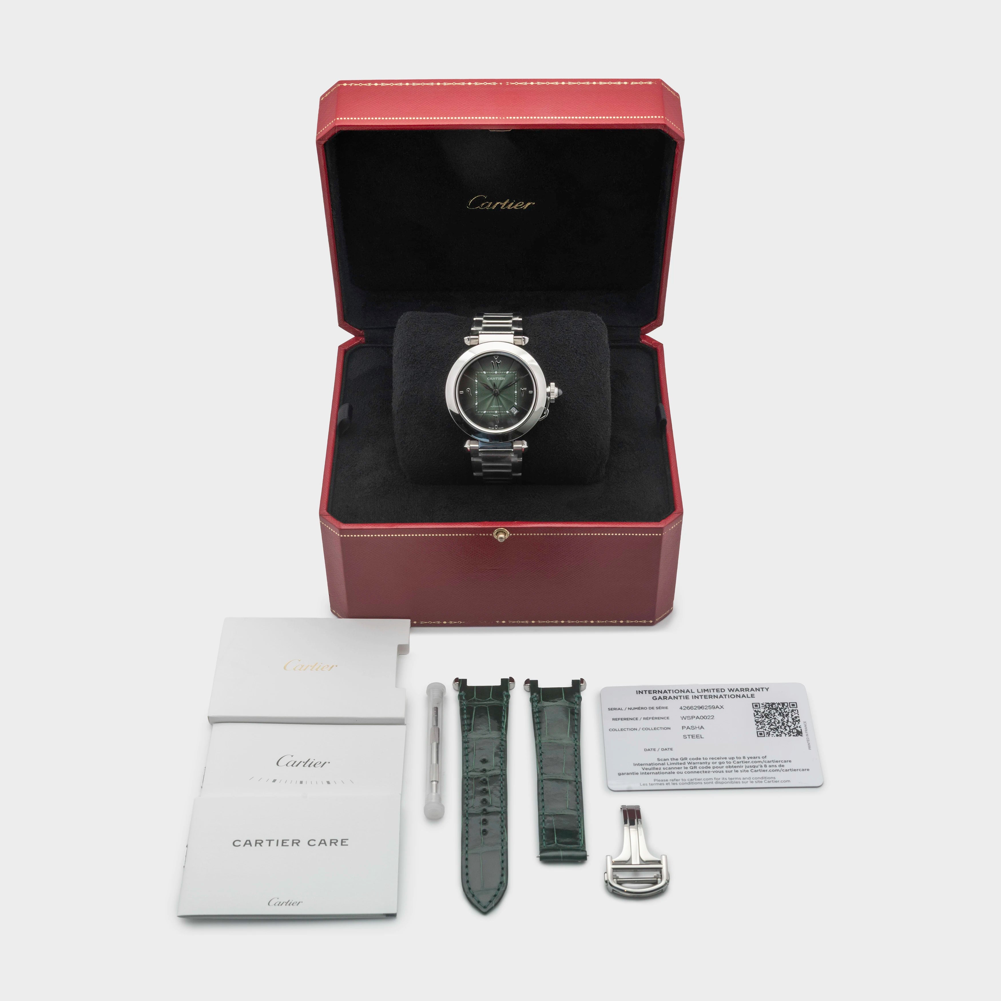 2021 Cartier Pasha Green Arabic Hindi Dial 'NEW' Ref. WSPA0022 (Full Set)