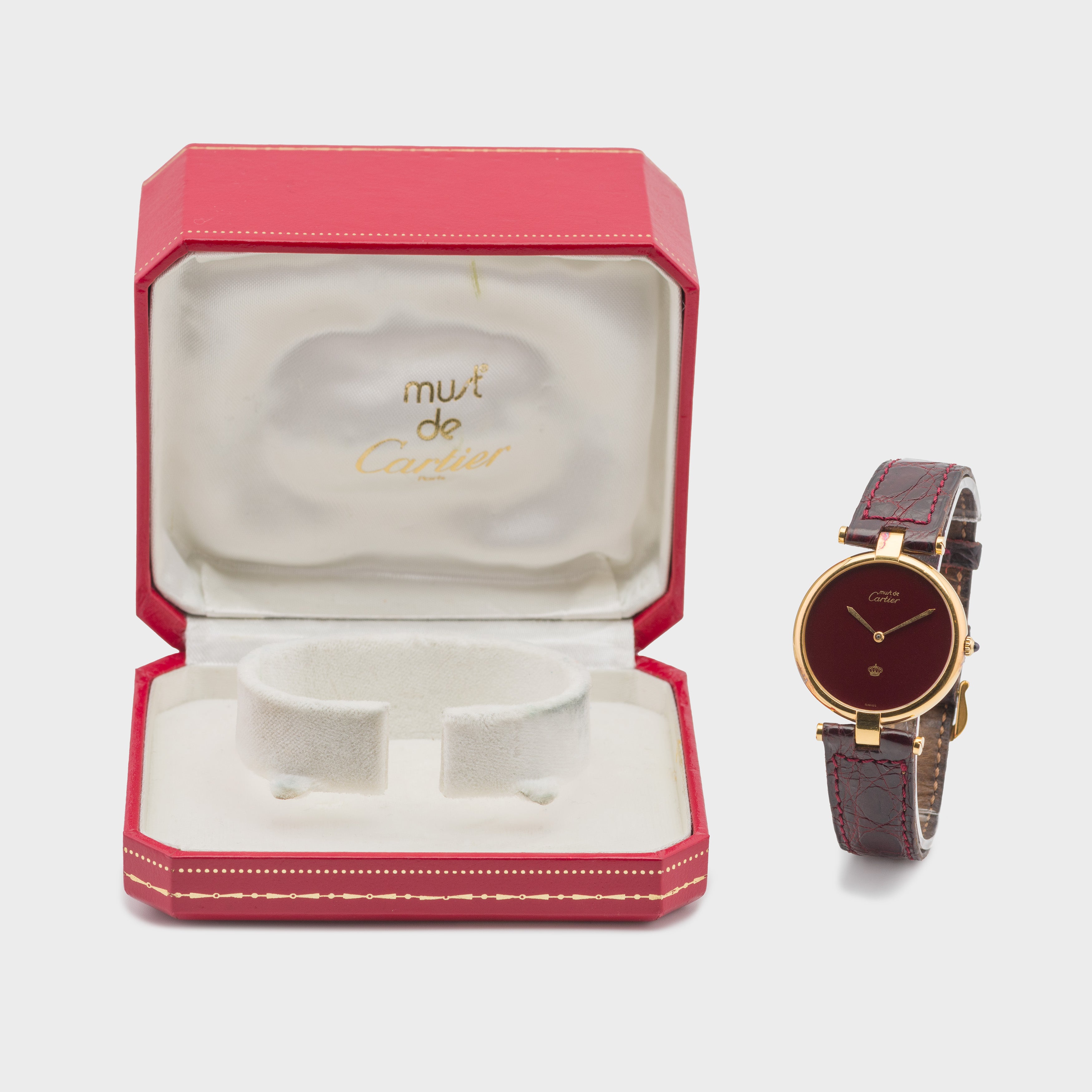 1990's Cartier Vermeil Burgundy Dial with Royal Crown of Jordan Ref. 17 (with Box)