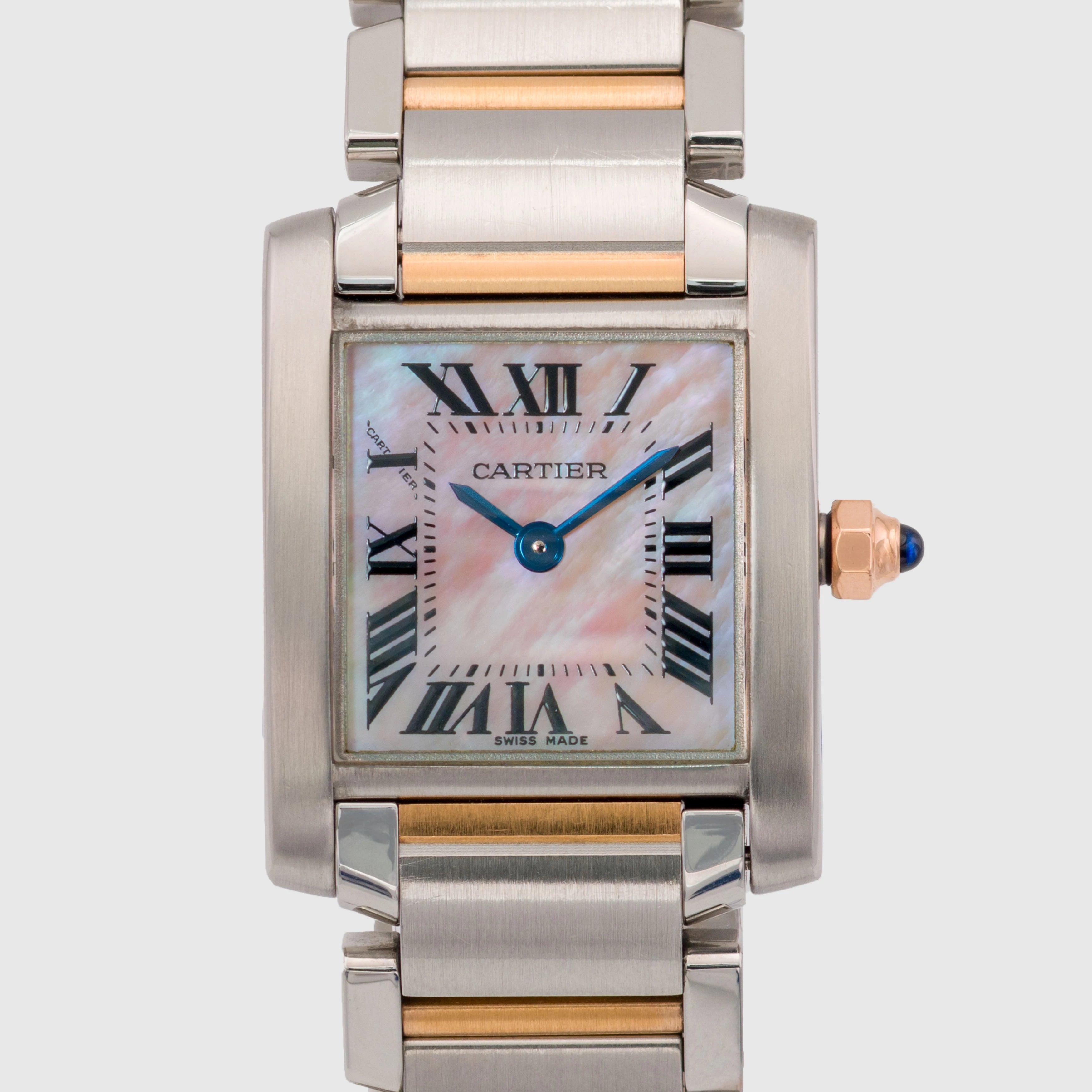 1990's Cartier Tank Francaise Small Two Tone Pink MOP Ref. 2384