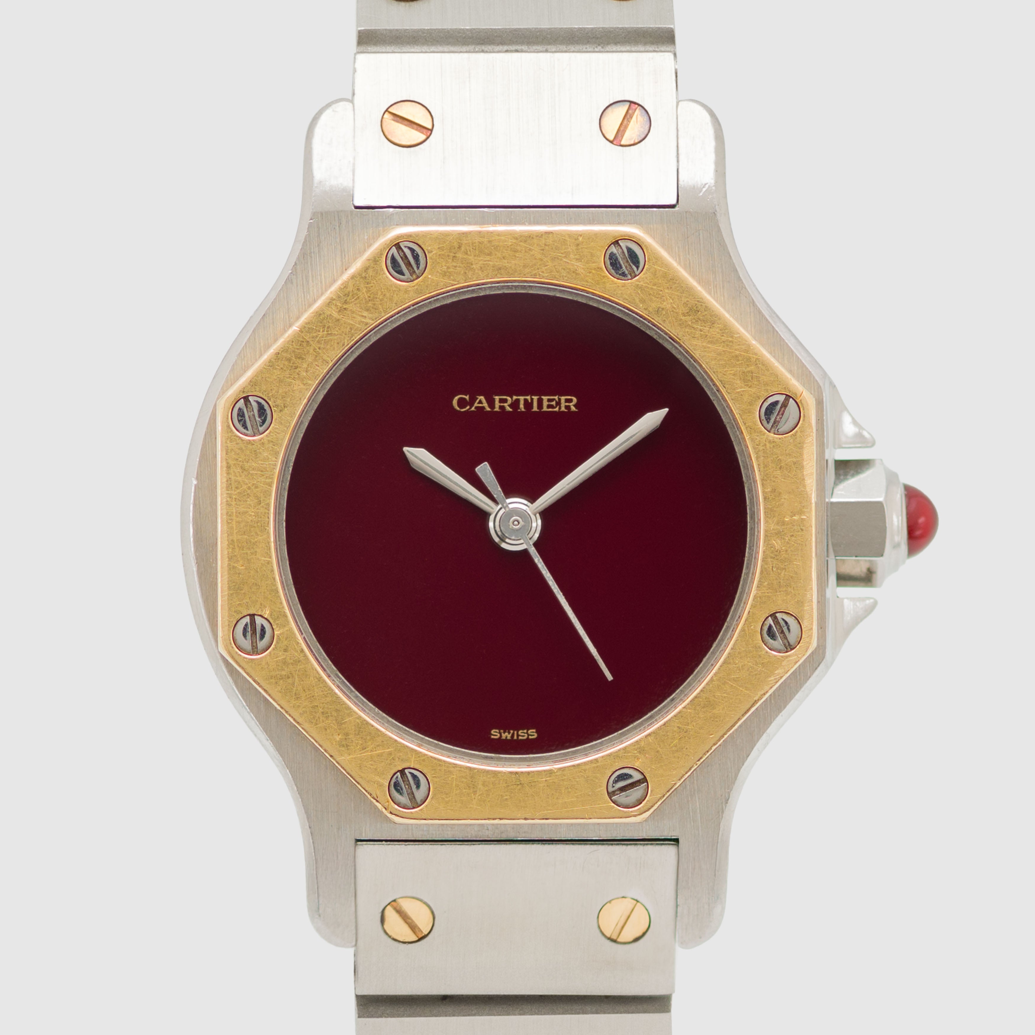 1980's Cartier Santos Octo St/G Burgundy Dial Ref. 0907 (with Box)