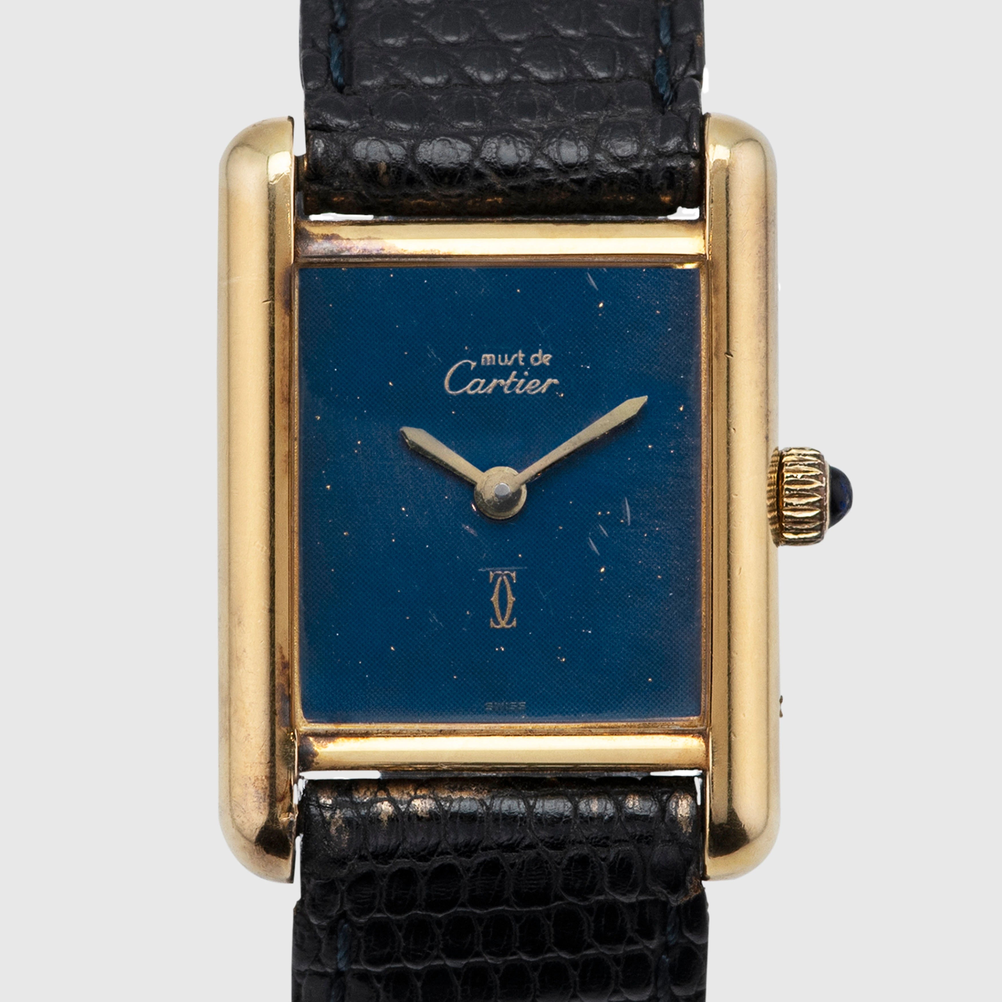 1980's Cartier Tank  Ladies Lapis dial