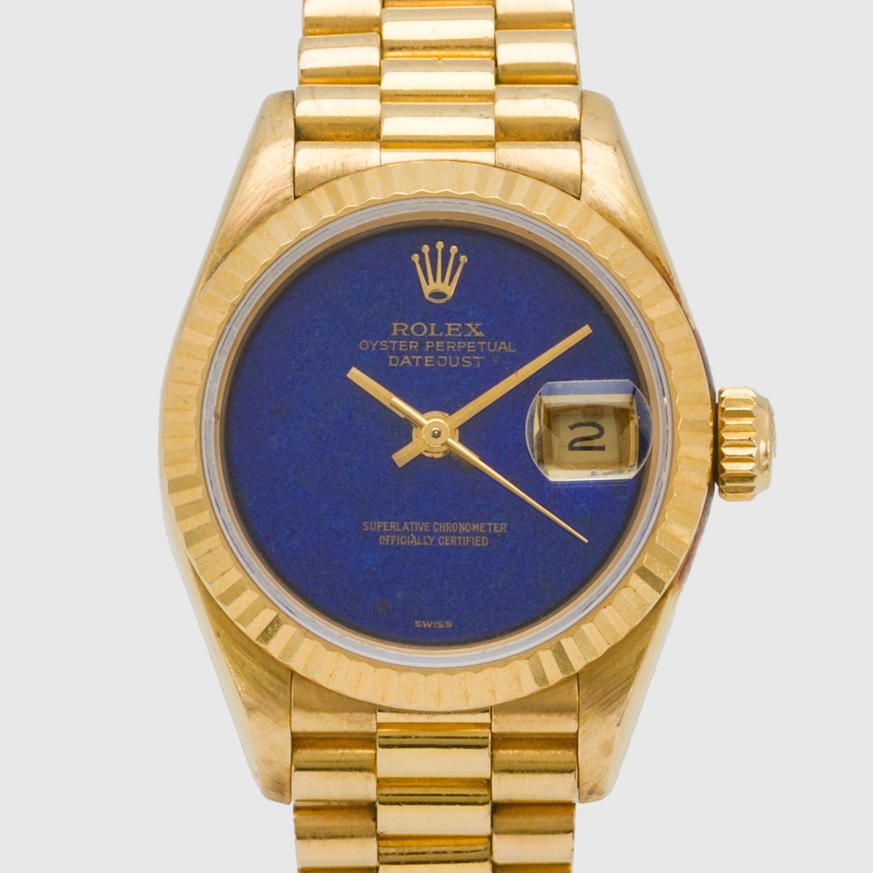 1987 Rolex Lady Datejust 18k YG Lapis Dial Ref. 69178 (Full Set)