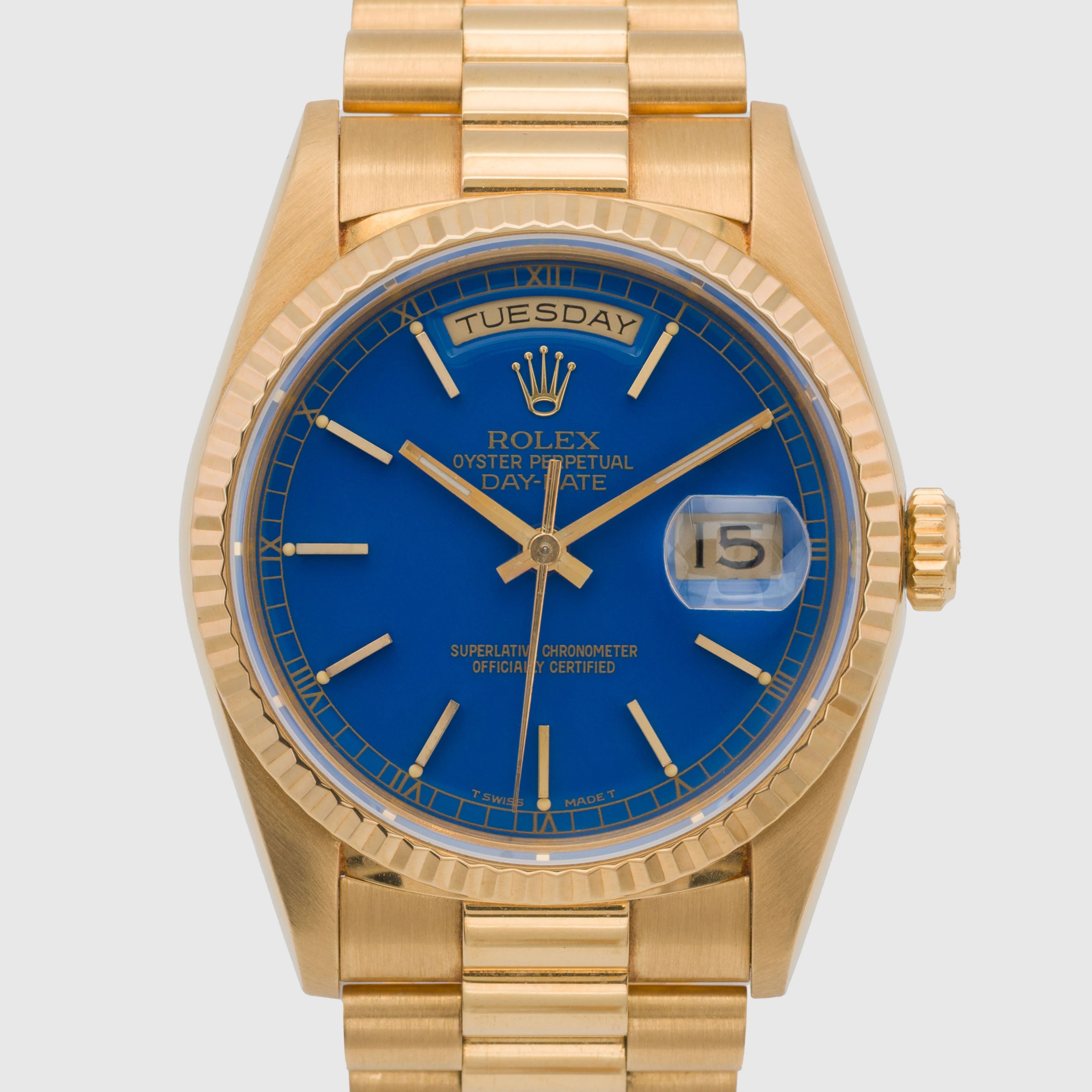 1990 Rolex Day Date Blue Stella Ref. 18238 (with papers)