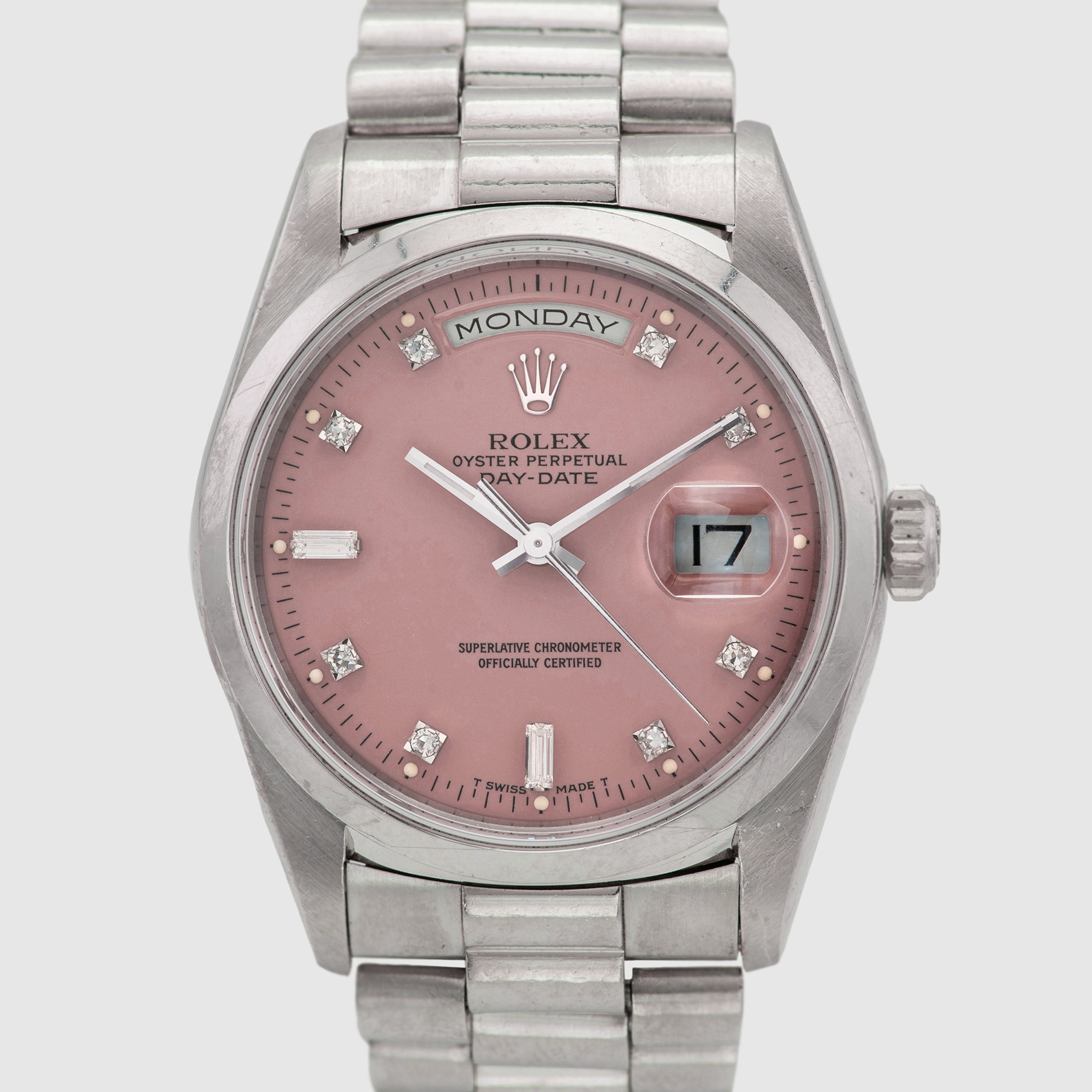 1991 Rolex Day Date Platinum Lilac Stella Diamond Dial Ref. 18206 (with Papers)