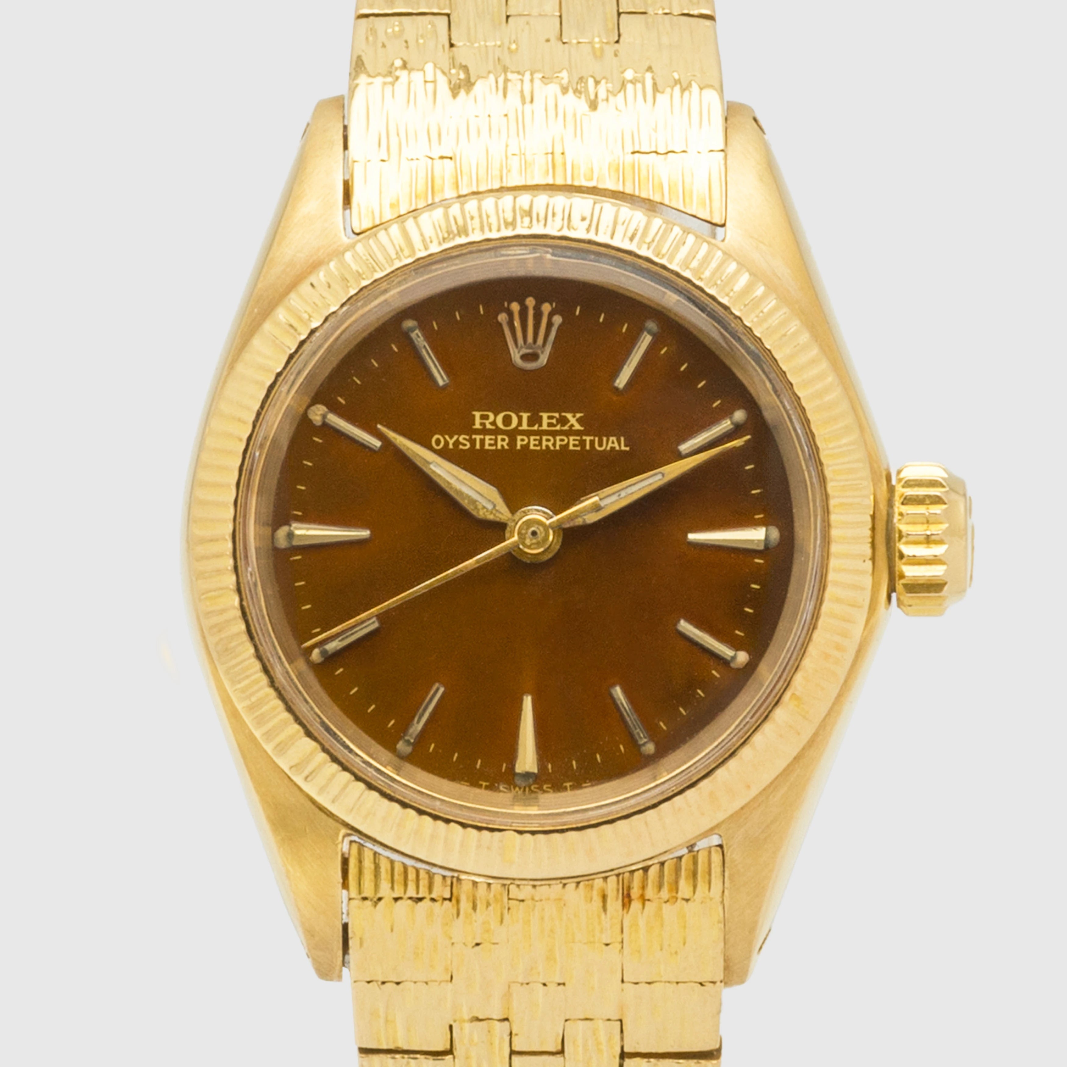 1965 Rolex Lady Oyster Perpetual 18k YG Special Bracelet Brown Glossy Dial Ref. 6617