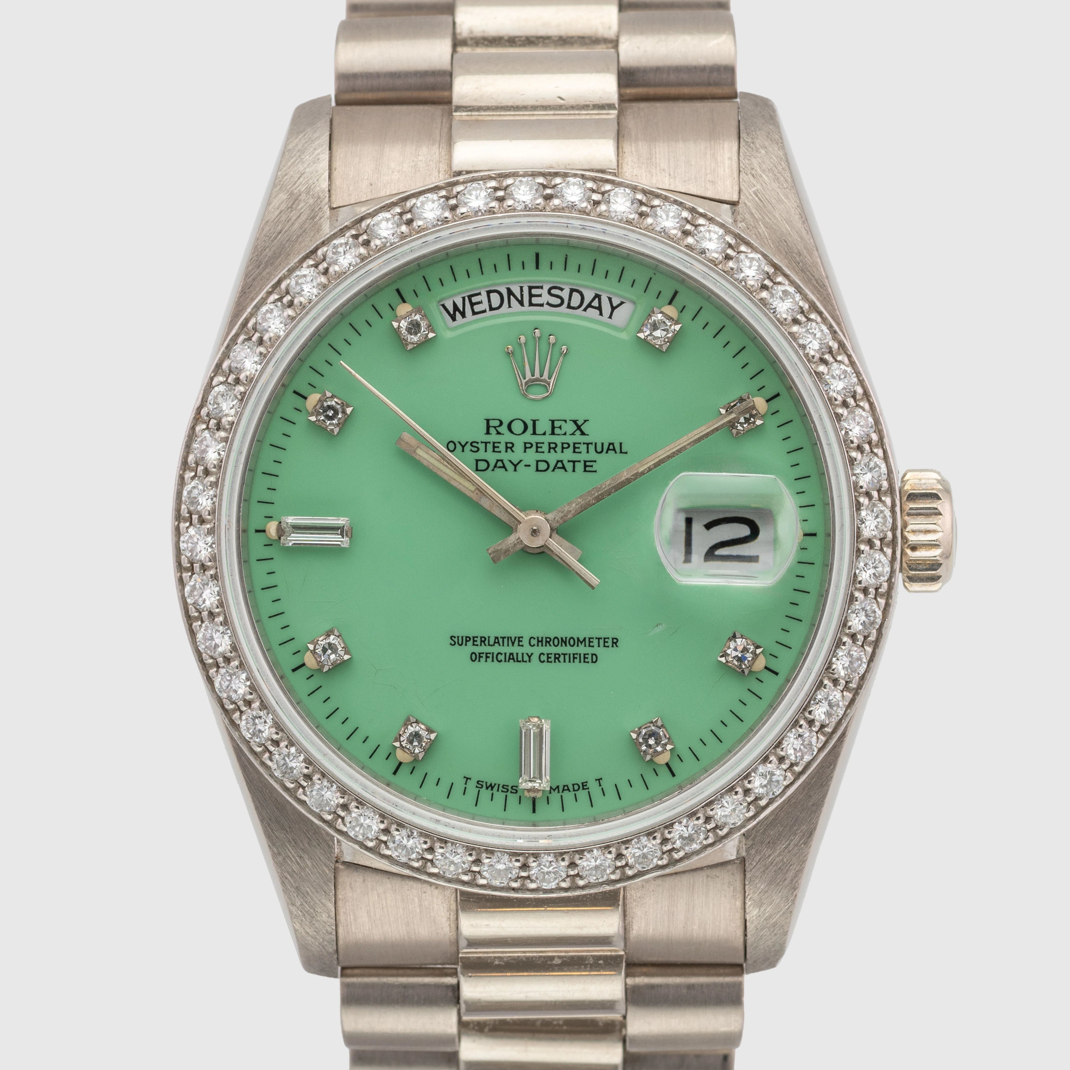 1988 Rolex Day Date Seafoam Stella Diamond Dial Ref. 18049